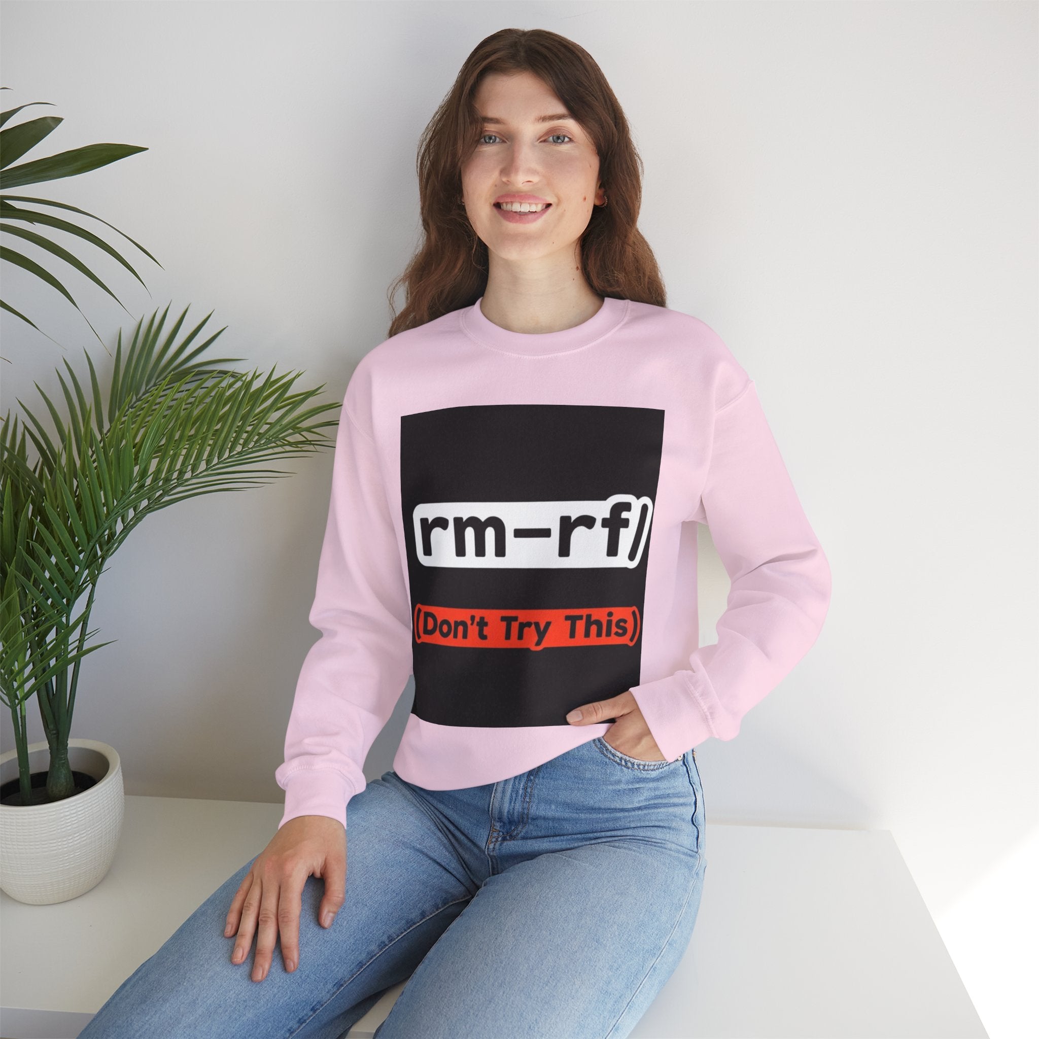 "rm -rf/ (Don't Try This)" — Funny Linux Command Crewneck Sweatshirt
