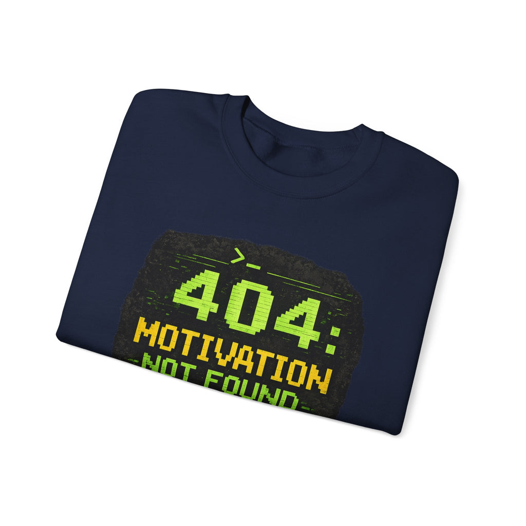 "404: Motivation Not Found" Funny Tech Graphic Crewneck Sweatshirt