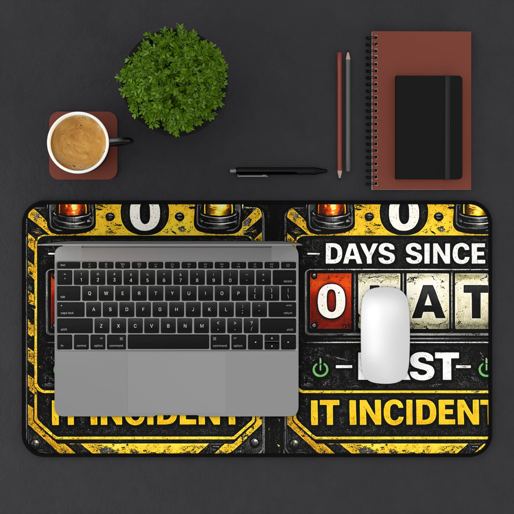 "0 Days Since Last IT Incident" Tech Humor Desk Mat — Funny IT Support Mouse Pad