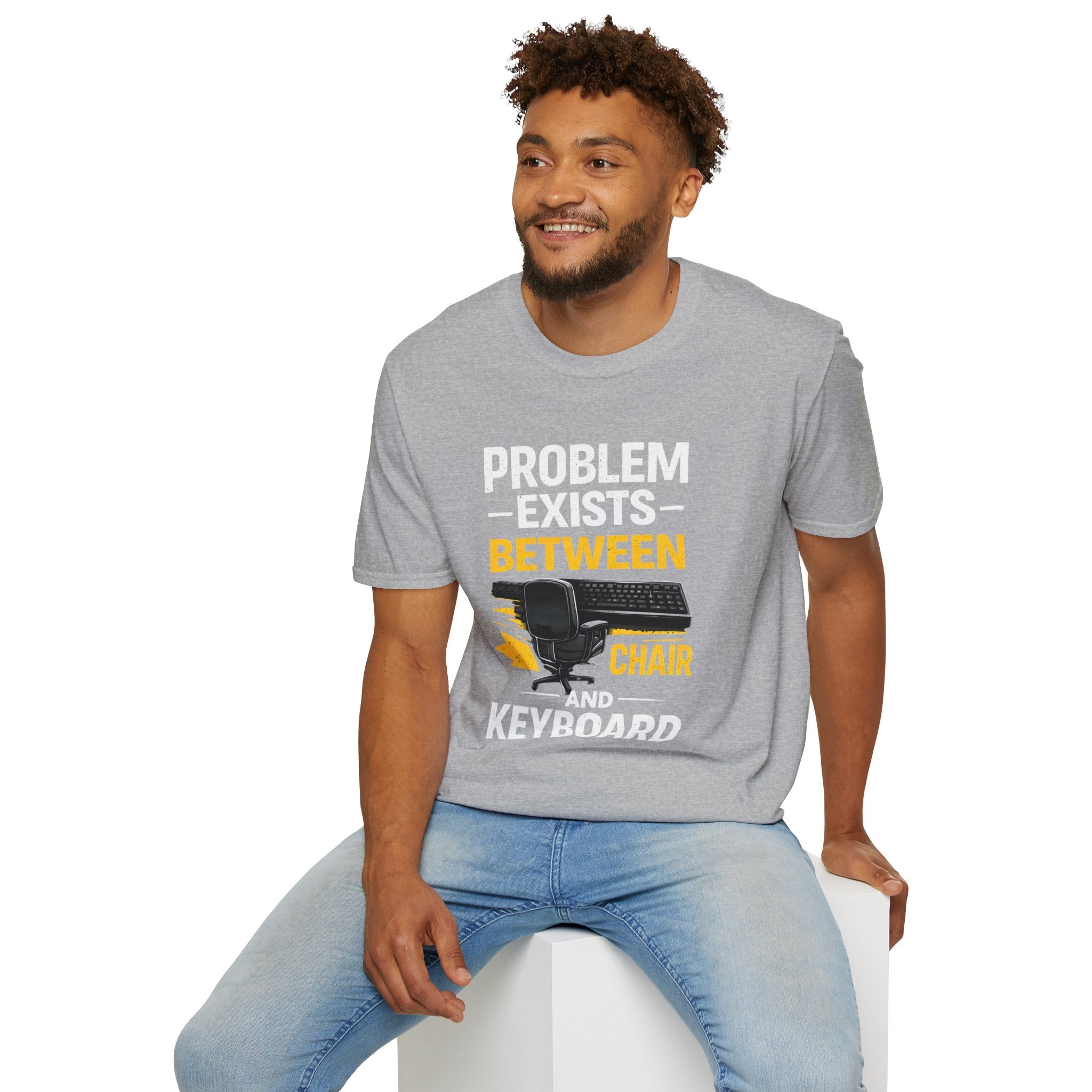 "Problem Exists Between Chair and Keyboard" Tech Humor T-Shirt — Funny Gamer/IT Tee
