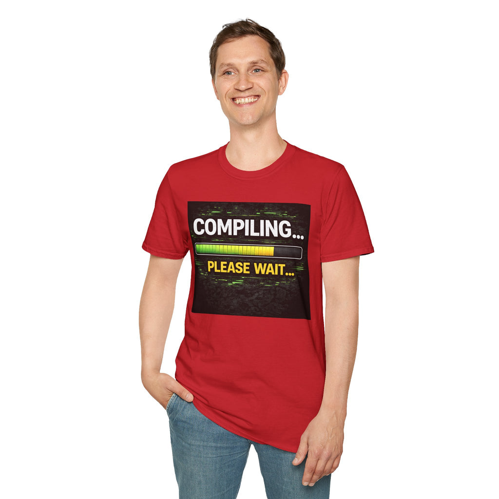 "Compiling... Please Wait" Programmer Loading Graphic Tee Funny IT Tech Humor T-Shirt
