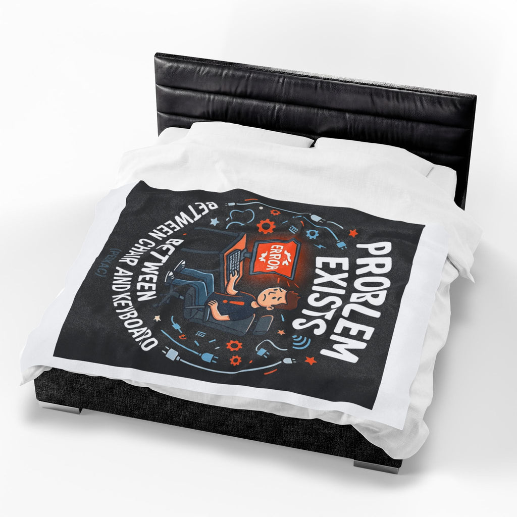 "Problem Exists Between Chair & Keyboard" Tech Humor Funny IT Velveteen Plush Blanket