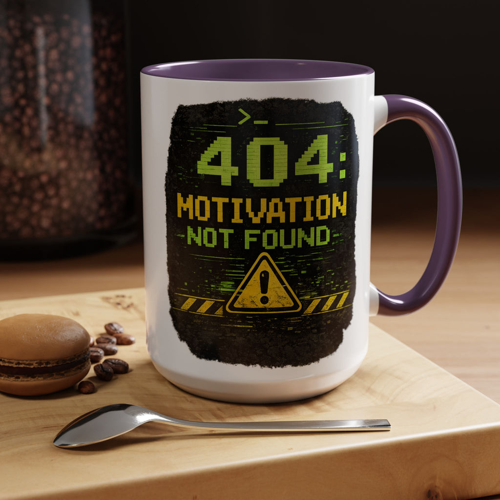 "Error 404 Motivation Not Found" IT Humor Accent Coffee Mug (11, 15oz)