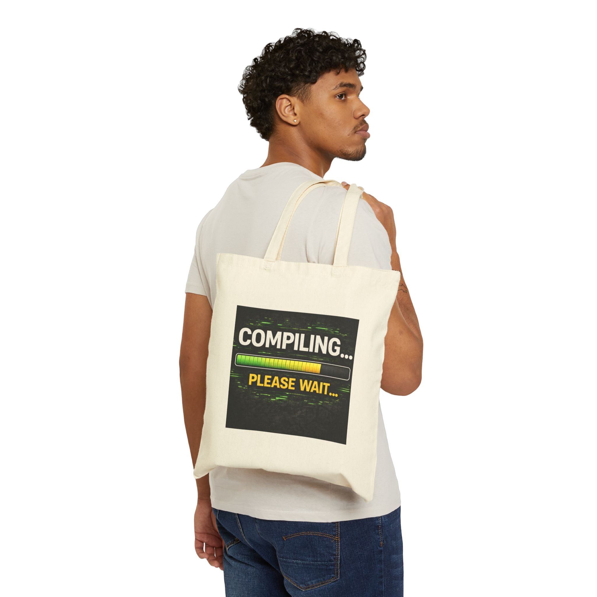 "Compiling... Please Wait" Funny IT Tech Humor Canvas Tote Bag