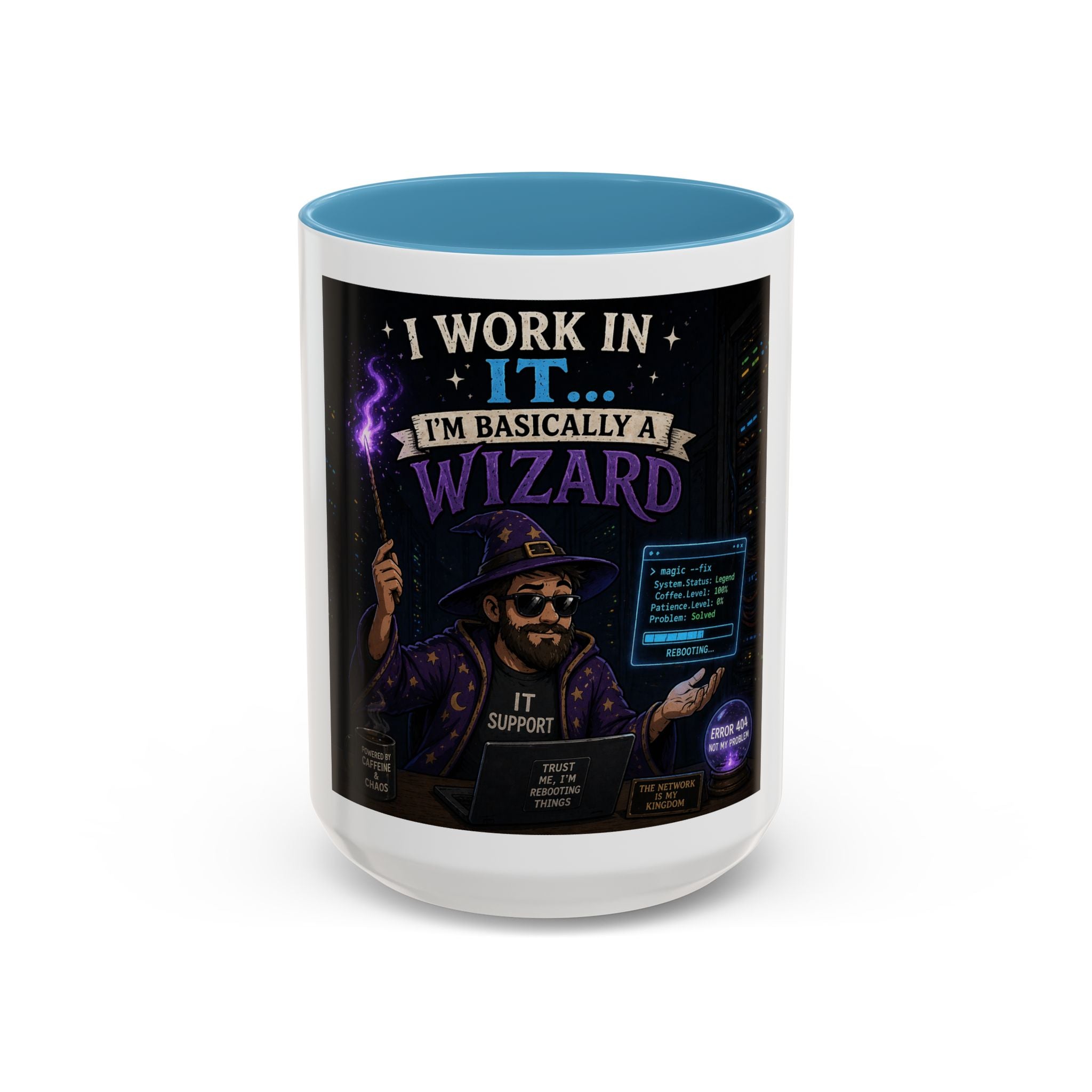 "I Work in IT... I'm Basically a Wizard" Funny IT Tech Support Humor Coffee Mug
