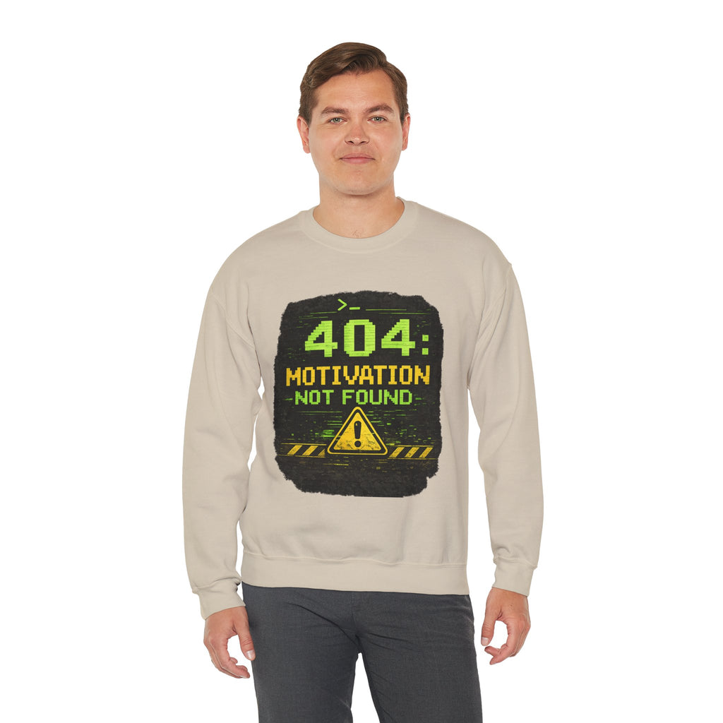 "404: Motivation Not Found" Funny Tech Graphic Crewneck Sweatshirt