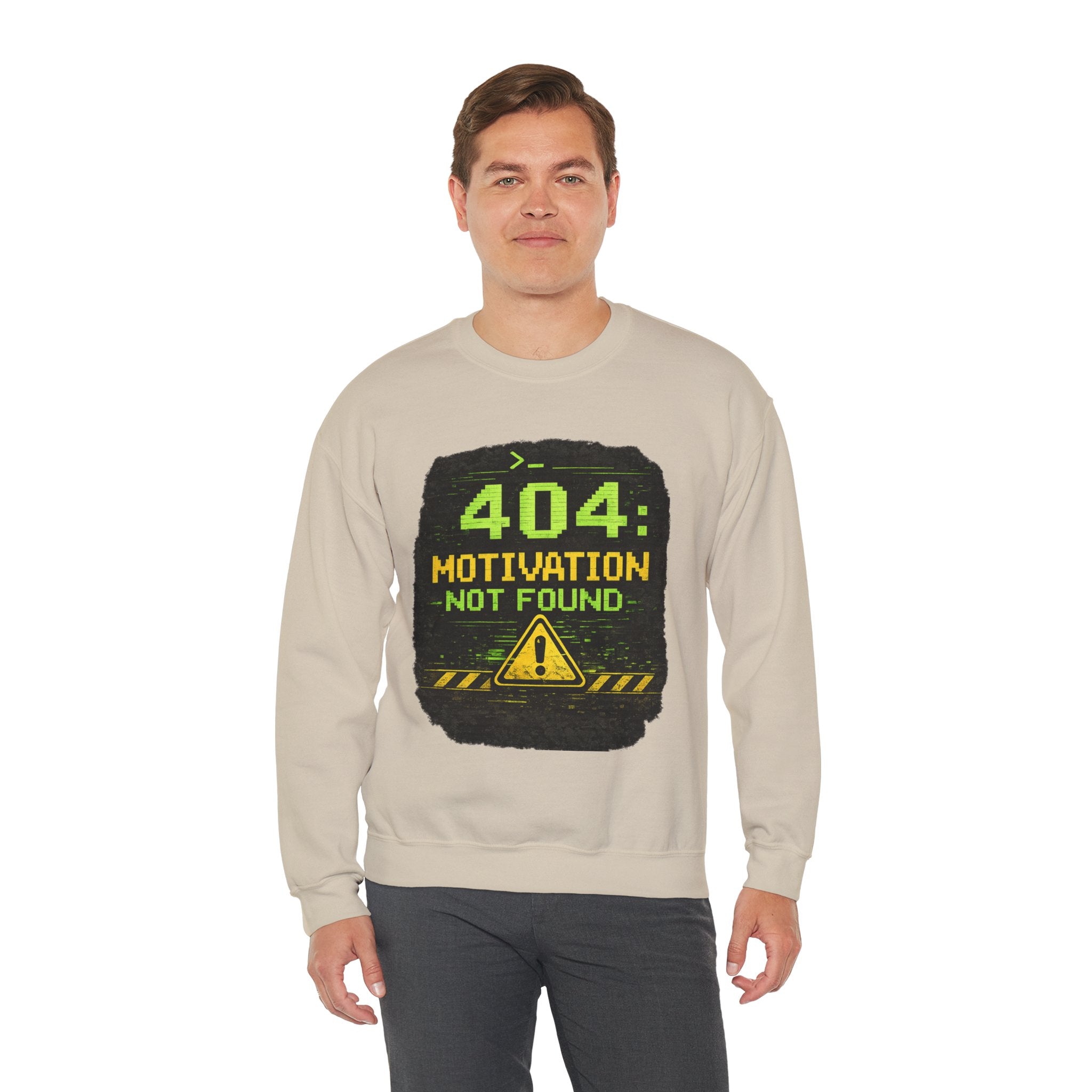 "404: Motivation Not Found" Funny Tech Graphic Crewneck Sweatshirt