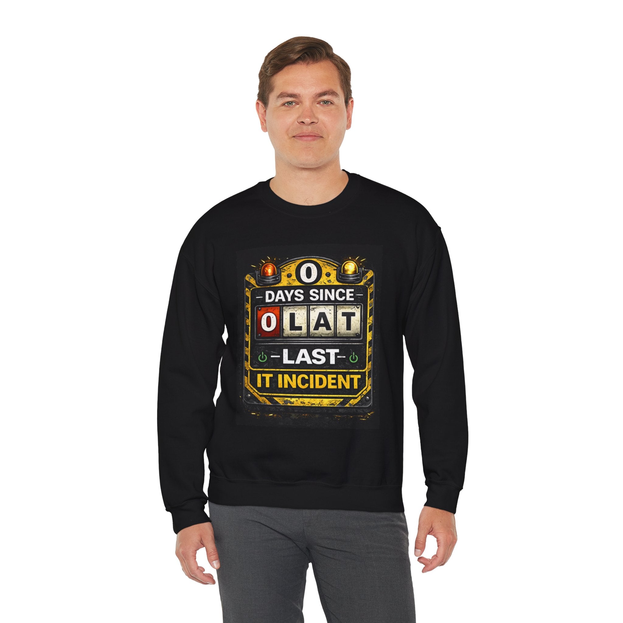 "0 Days Since Last IT Incident" Funny Tech Support Crewneck Sweatshirt