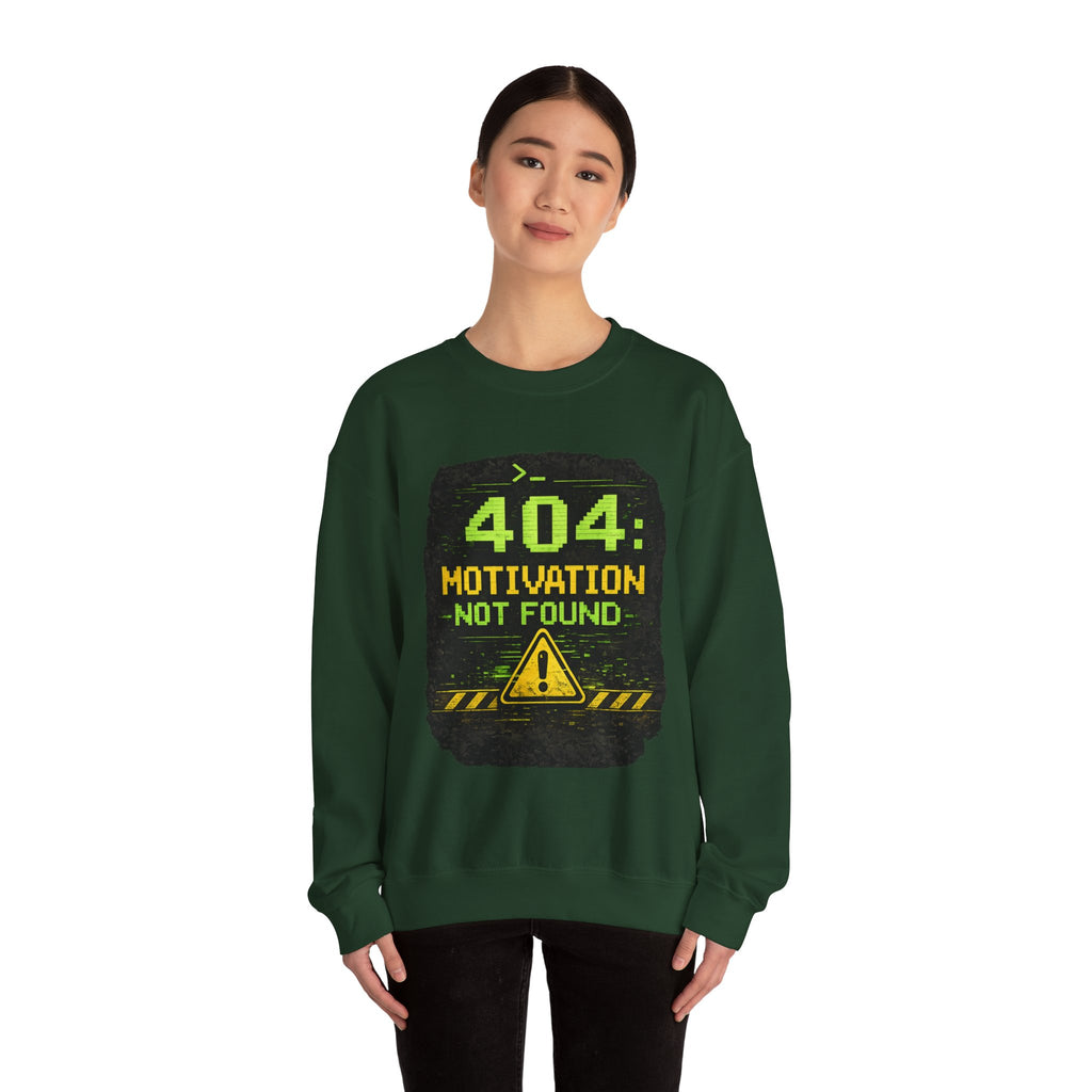 "404: Motivation Not Found" Funny Tech Graphic Crewneck Sweatshirt