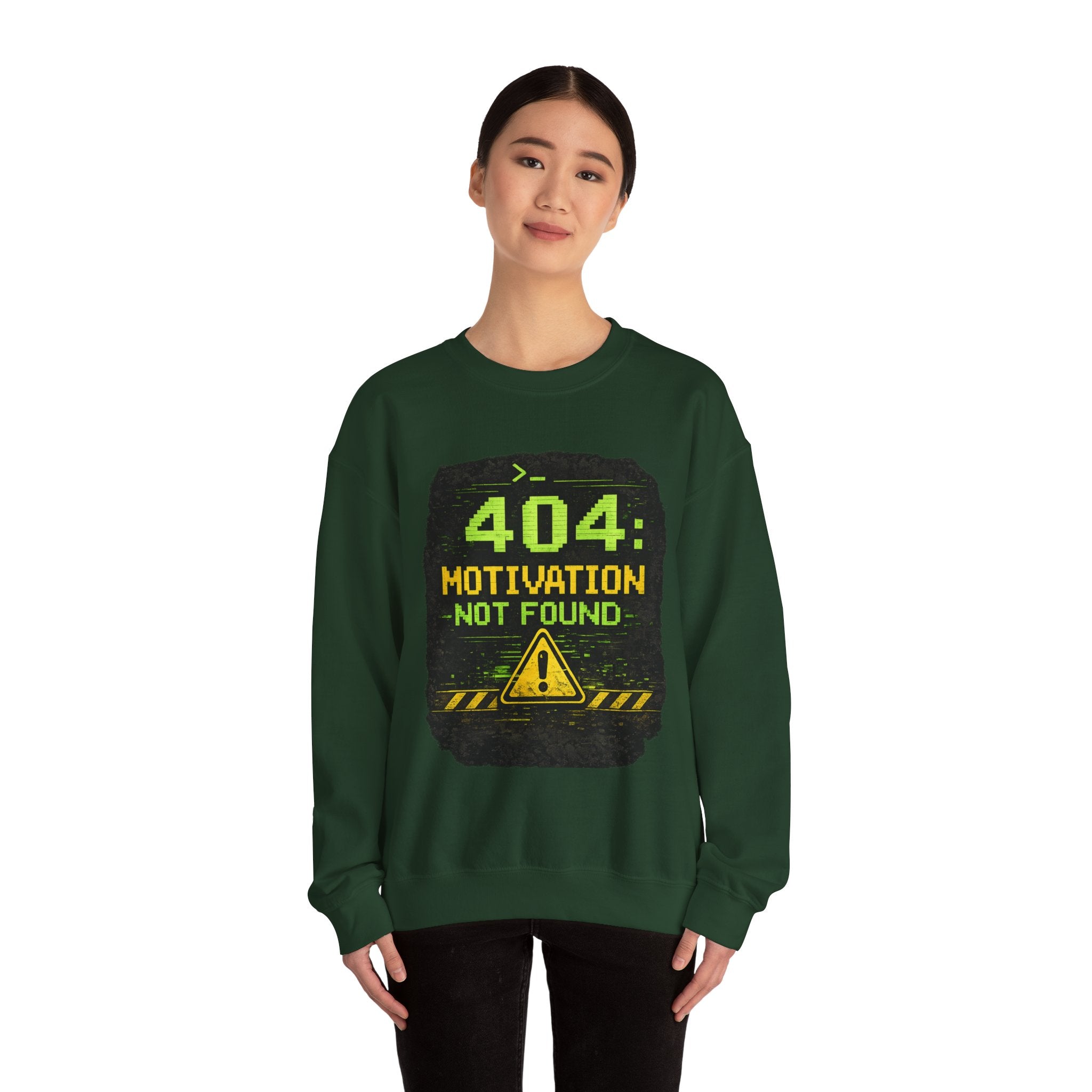 "404: Motivation Not Found" Funny Tech Graphic Crewneck Sweatshirt