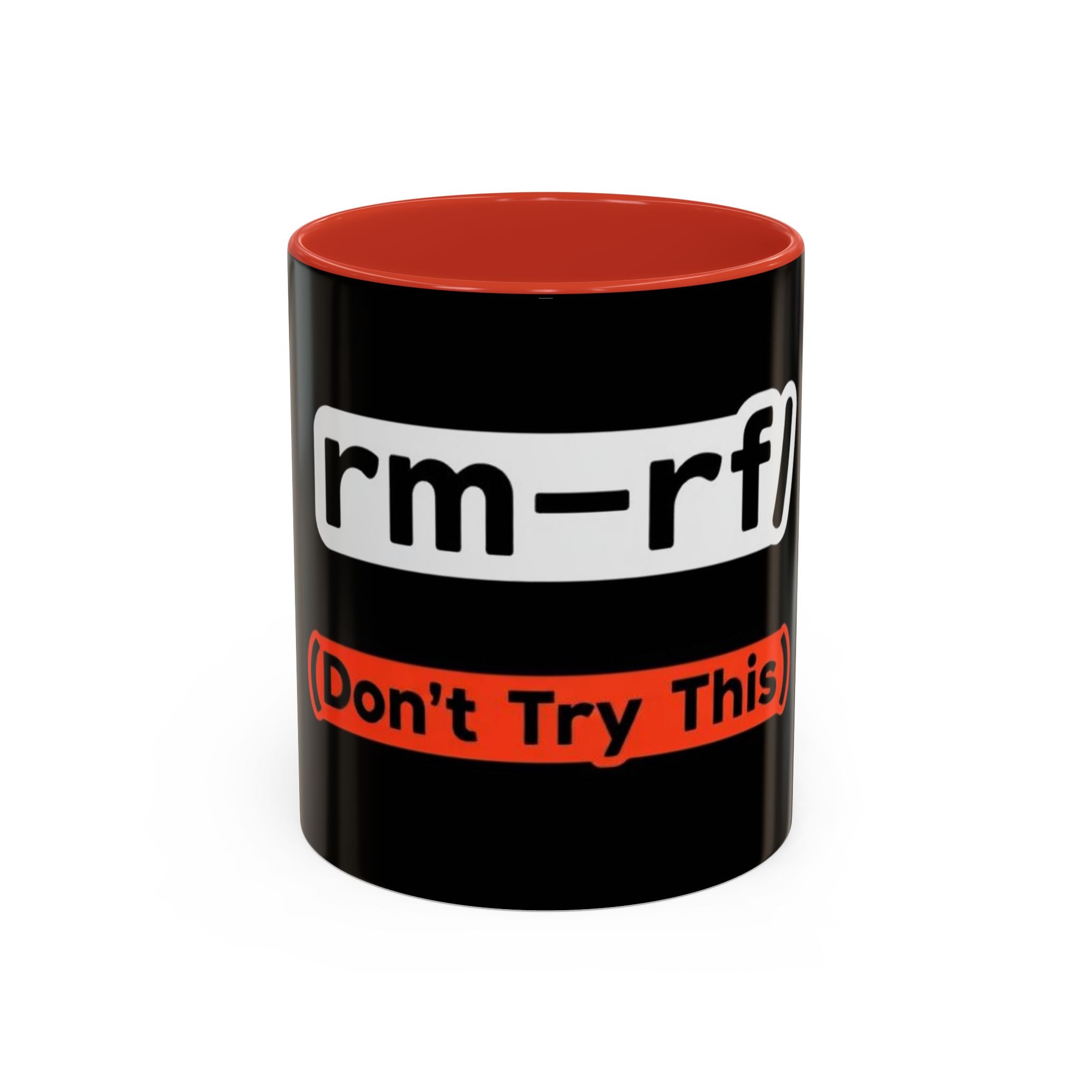 "rm -rf / (Don't Try This)" Funny IT Tech Humor Black Accent Ceramic Coffee Mug