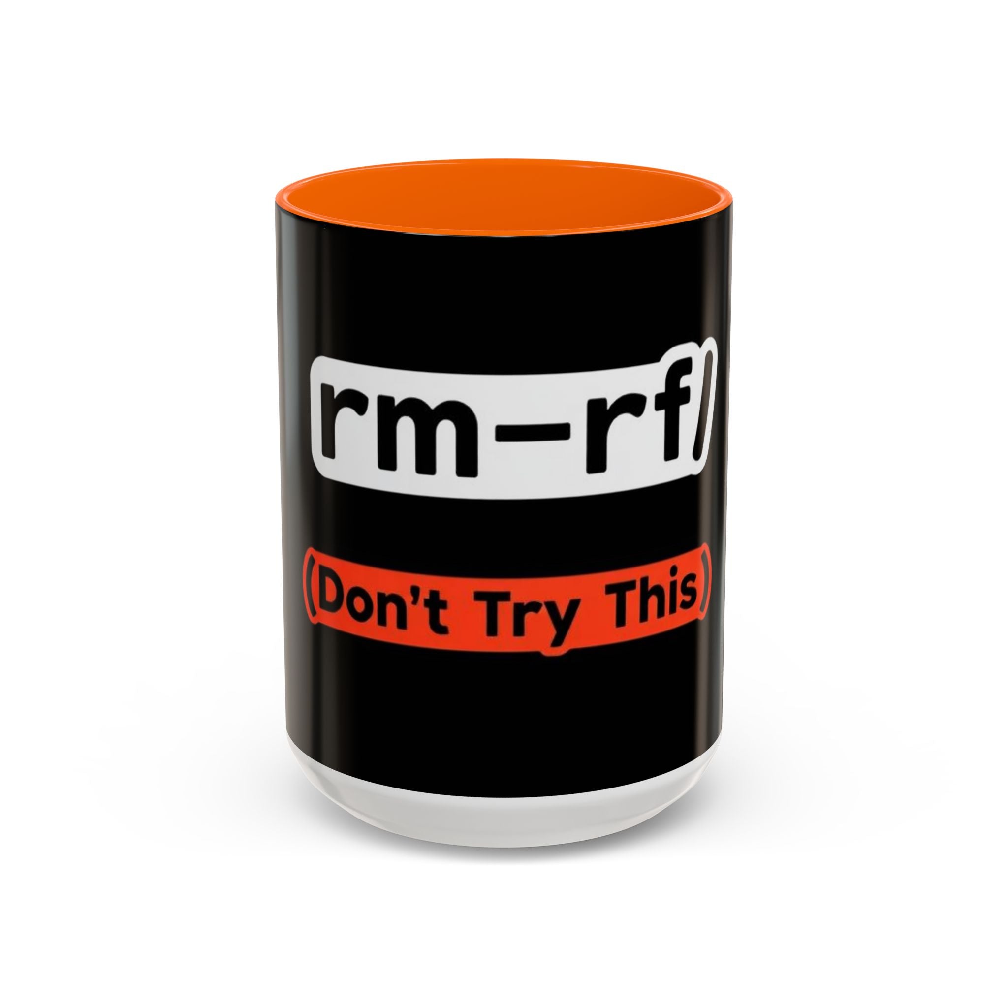 "rm -rf / (Don't Try This)" Funny IT Tech Humor Black Accent Ceramic Coffee Mug