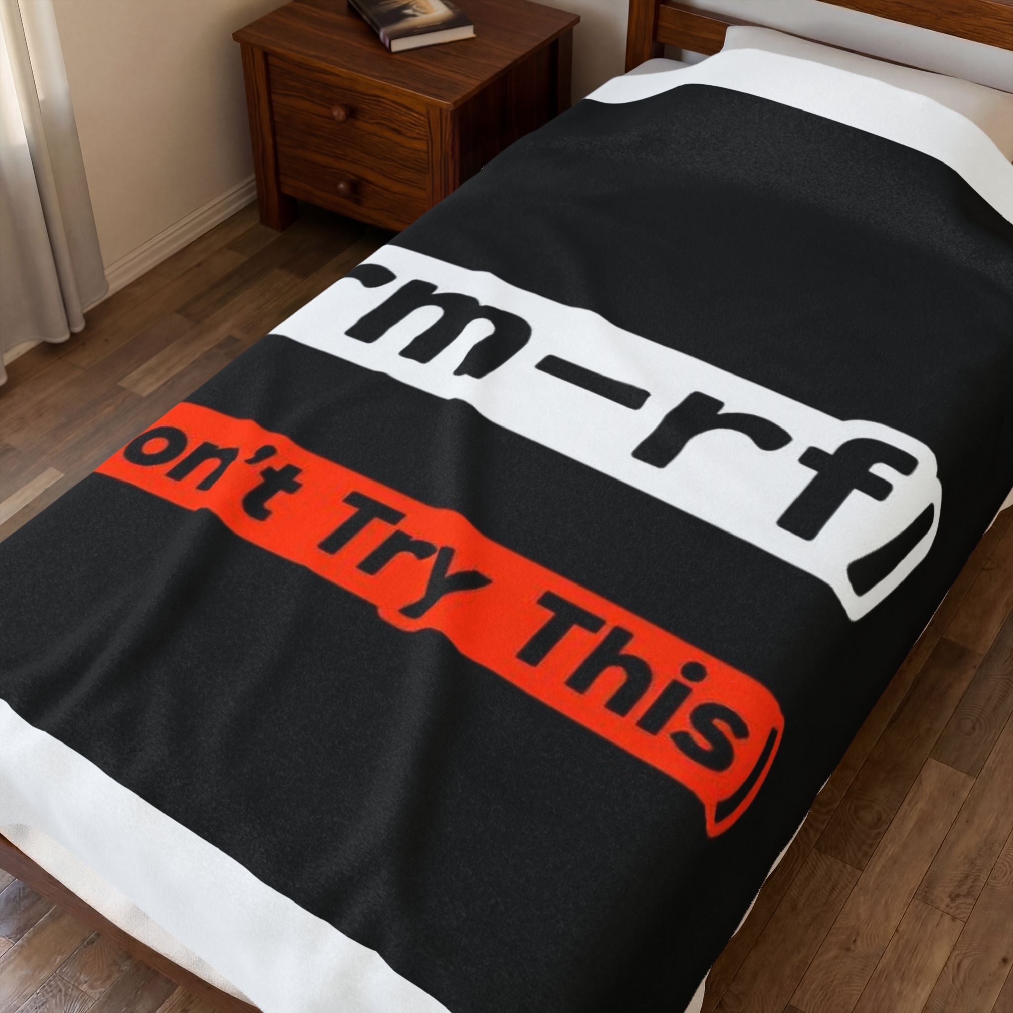 "rm -rf/ (Don't Try This)" Tech Humor Funny IT Velveteen Plush Blanket