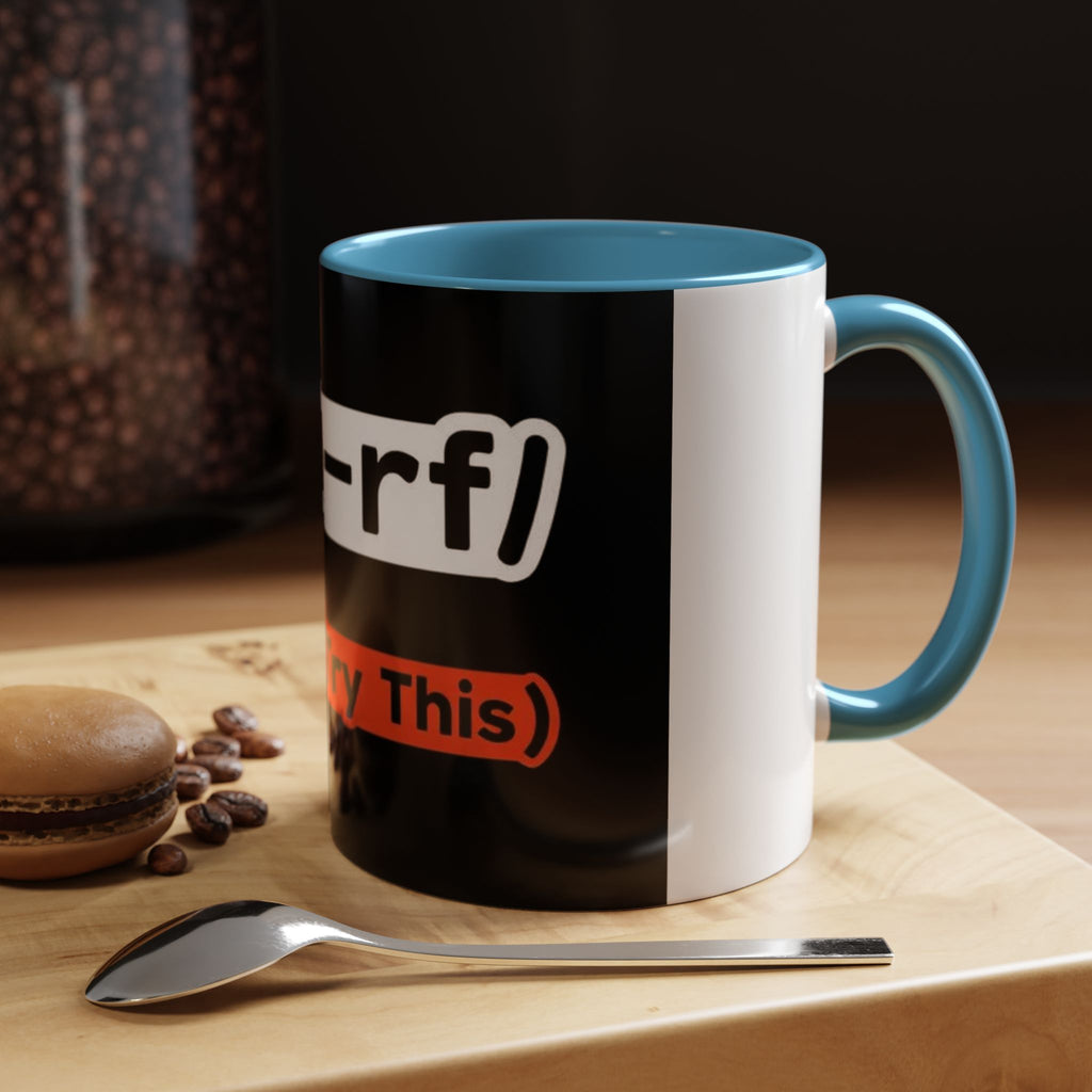 "rm -rf / (Don't Try This)" Funny IT Tech Humor Black Accent Ceramic Coffee Mug