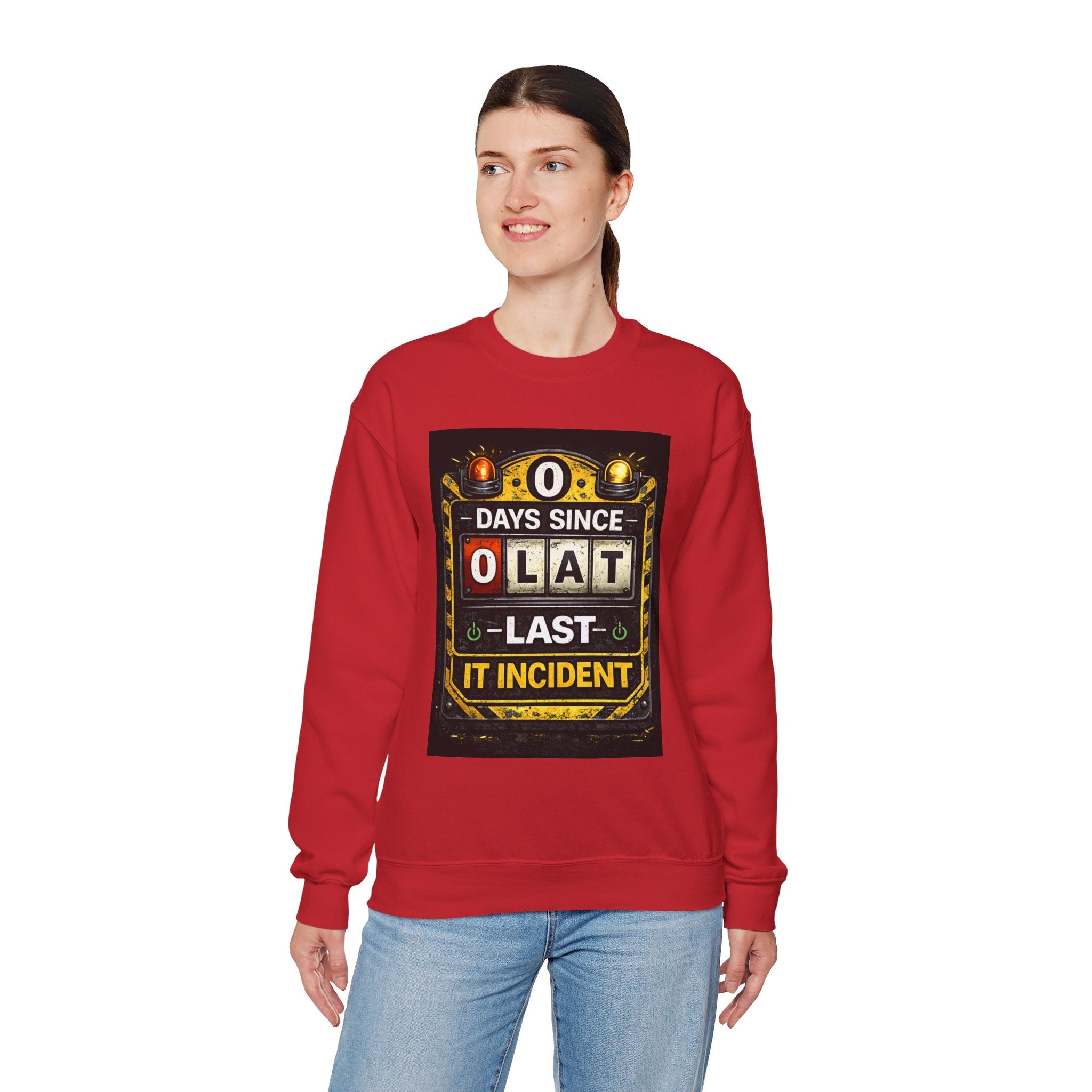 "0 Days Since Last IT Incident" Funny Tech Support Crewneck Sweatshirt