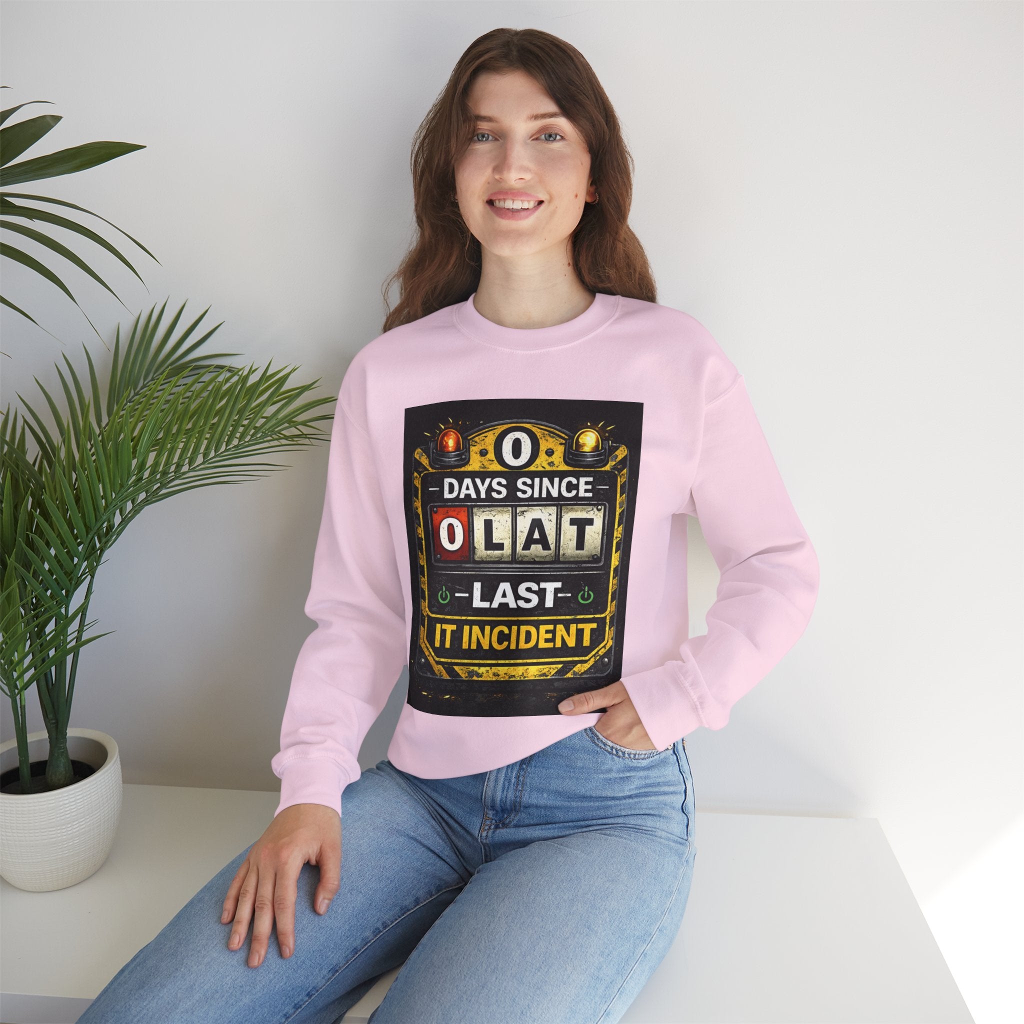 "0 Days Since Last IT Incident" Funny Tech Support Crewneck Sweatshirt