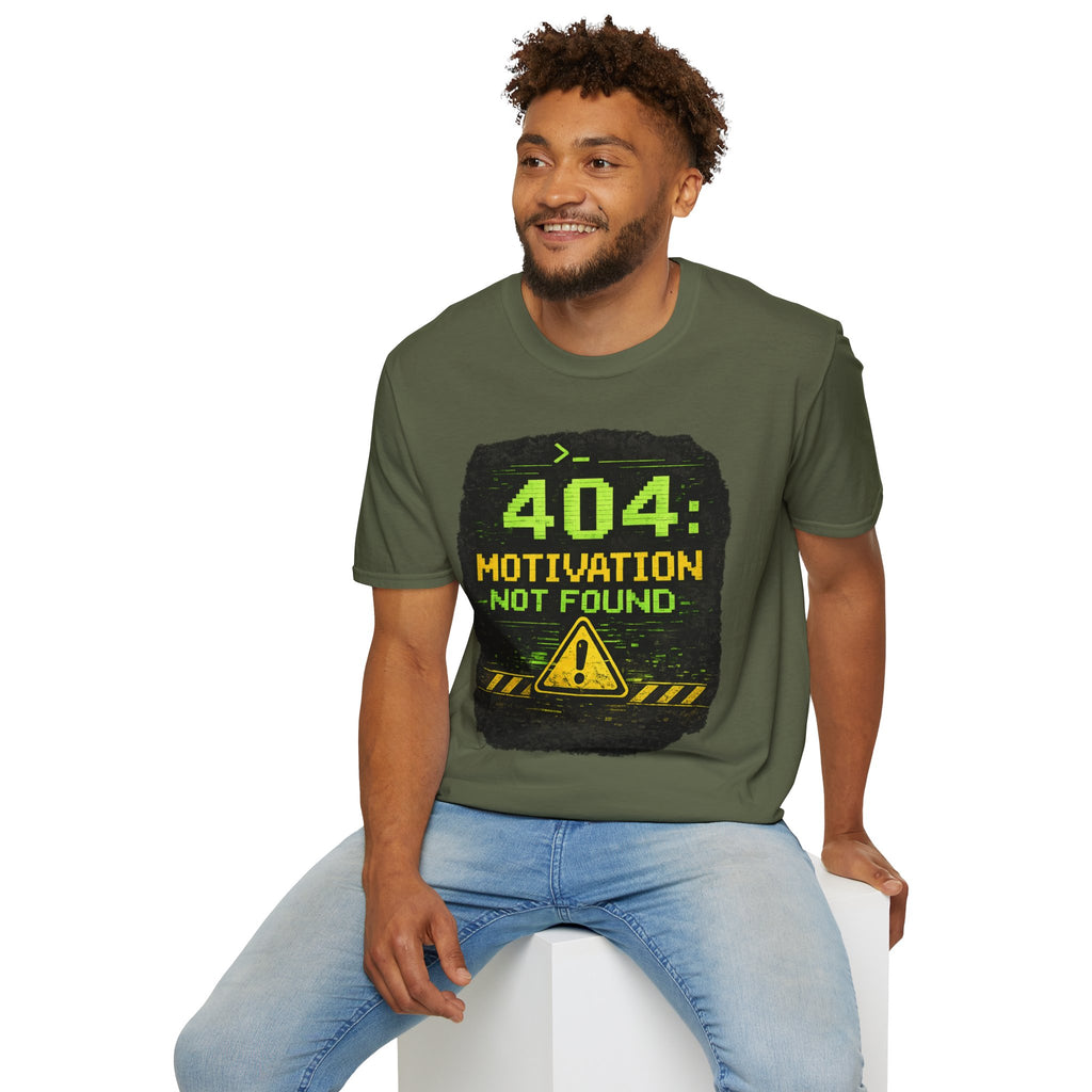 "404: Motivation Not Found" Funny IT Graphic Tee- Tech Humor T-Shirt
