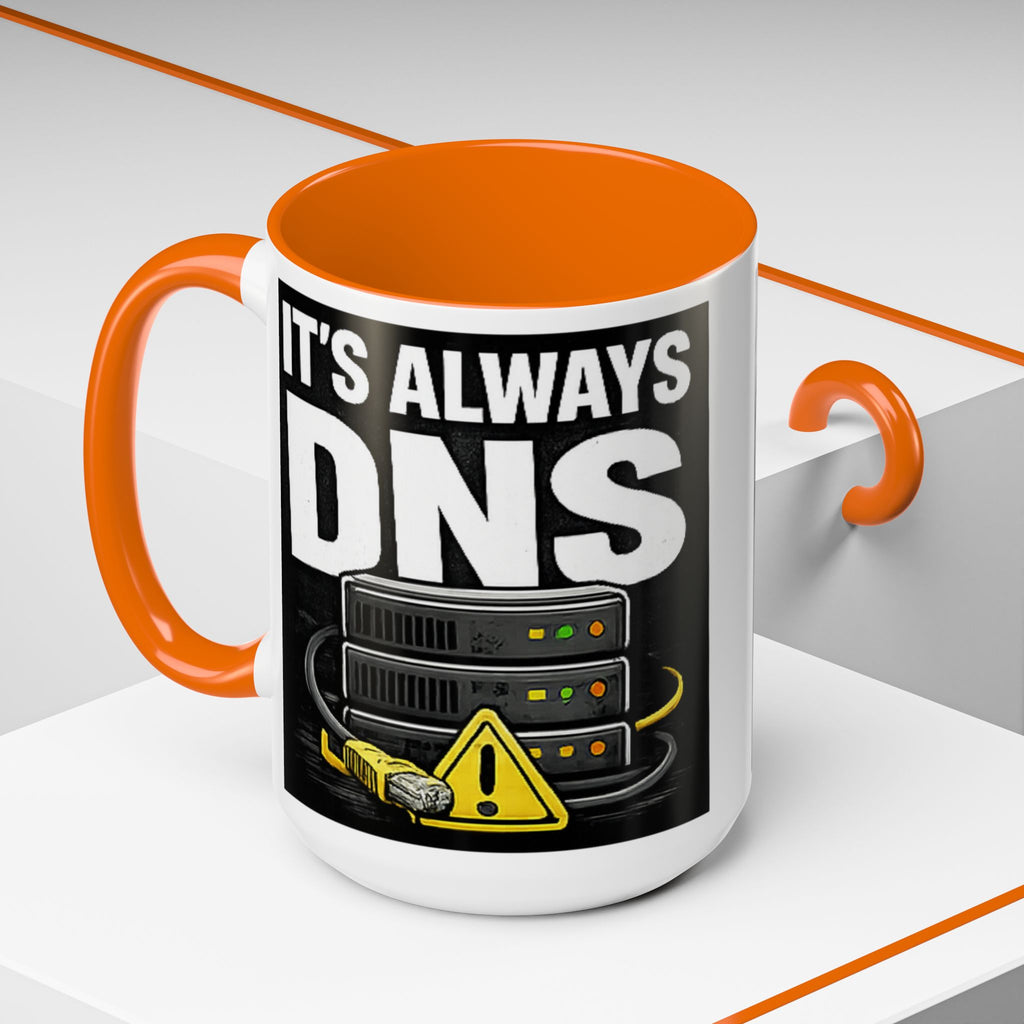 "It's Always DNS" IT Humor Accent Coffee Mug (11, 15oz)