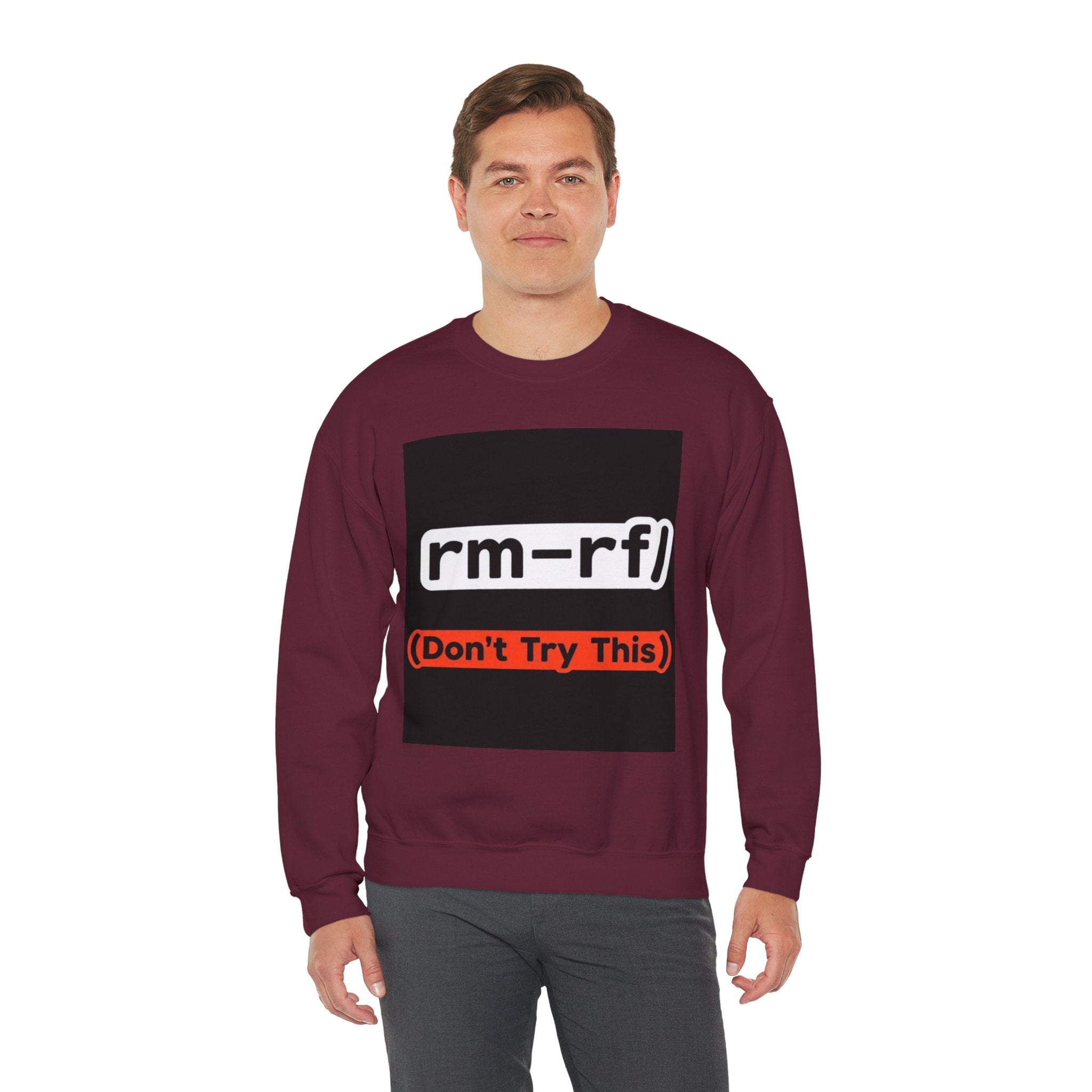"rm -rf/ (Don't Try This)" — Funny Linux Command Crewneck Sweatshirt