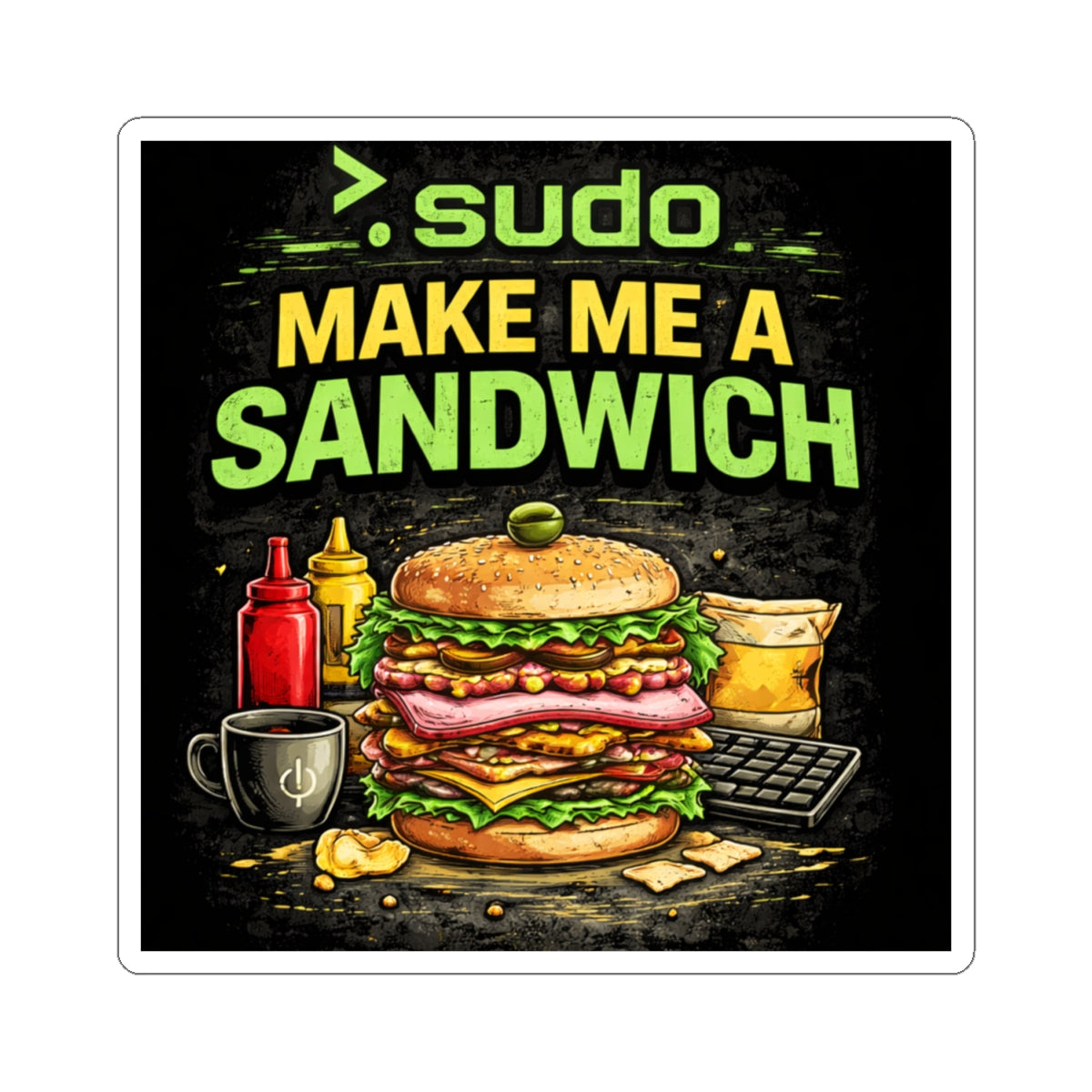 ">. Sudo Make Me A Sandwich" Geek Humor Funny IT Kiss-Cut Stickers