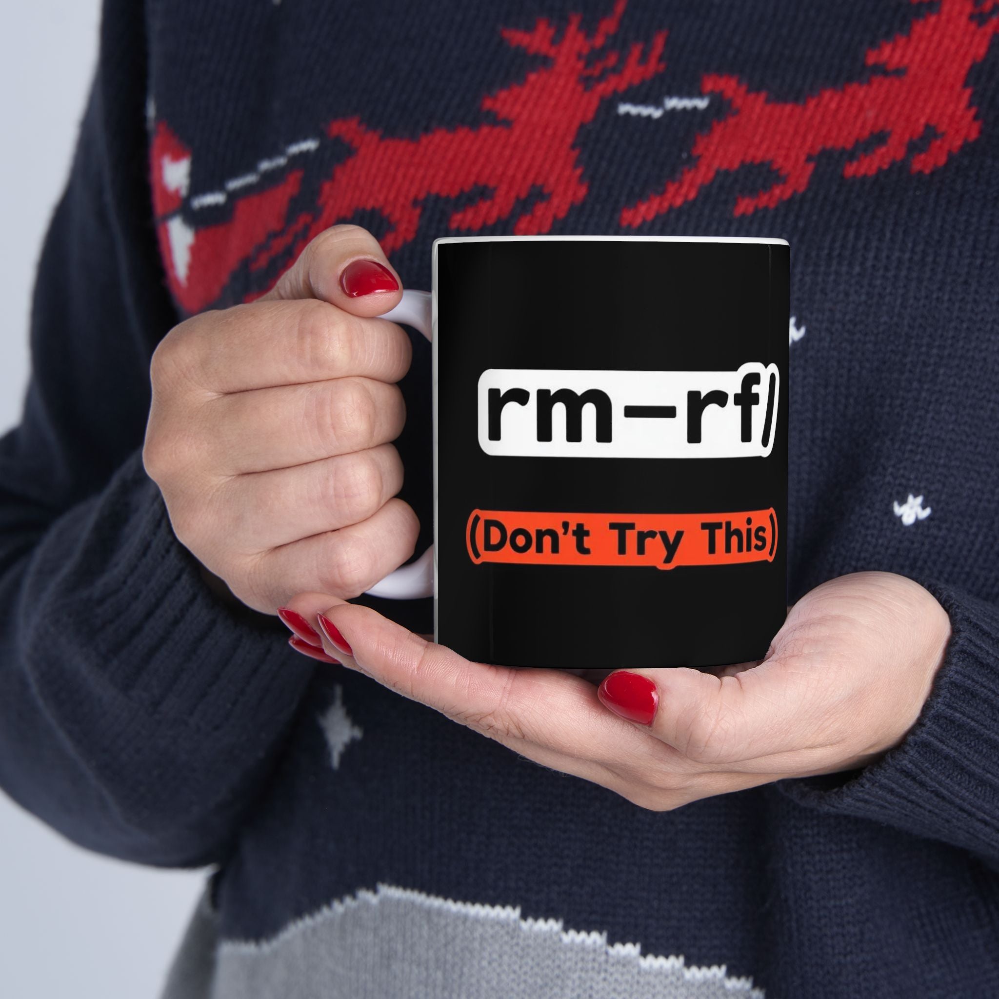 "RM -RF/ (Don't Try This)" Geek Humor Ceramic Mug, (11oz, 15oz)