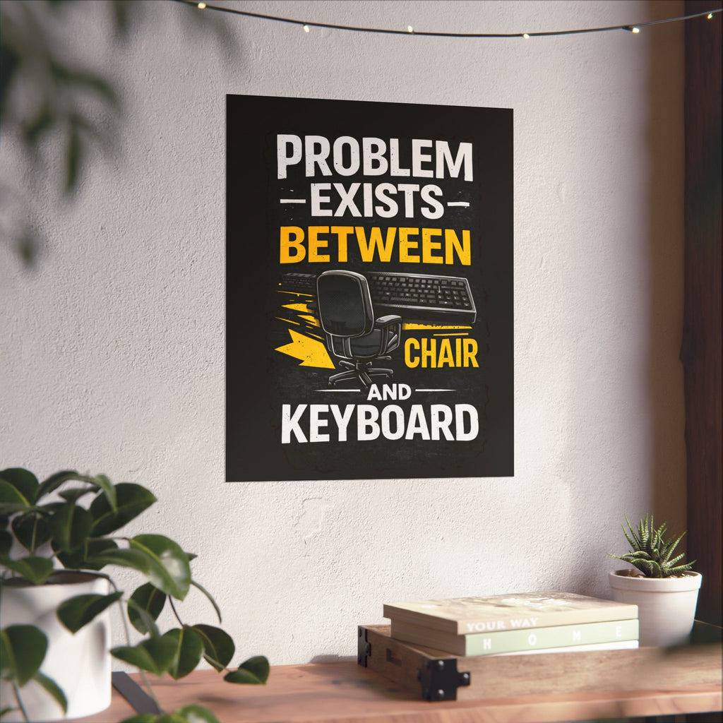 "Problem Exists Between Chair and Keyboard" Tech Humor Matte Poster — Funny IT Desk Office Wall Art