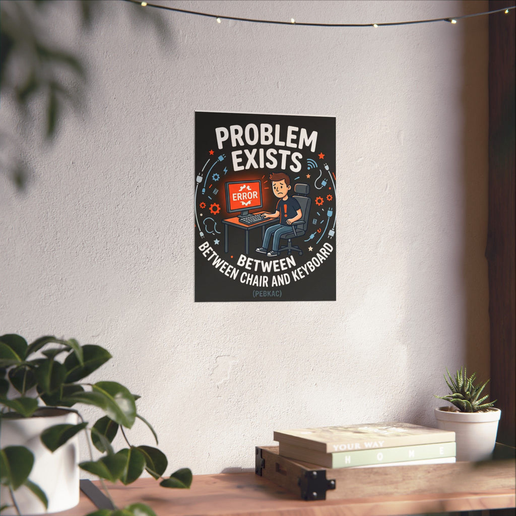 "Problem Exists Between Chair & Keyboard" Tech Humor Funny IT Matte Vertical Posters