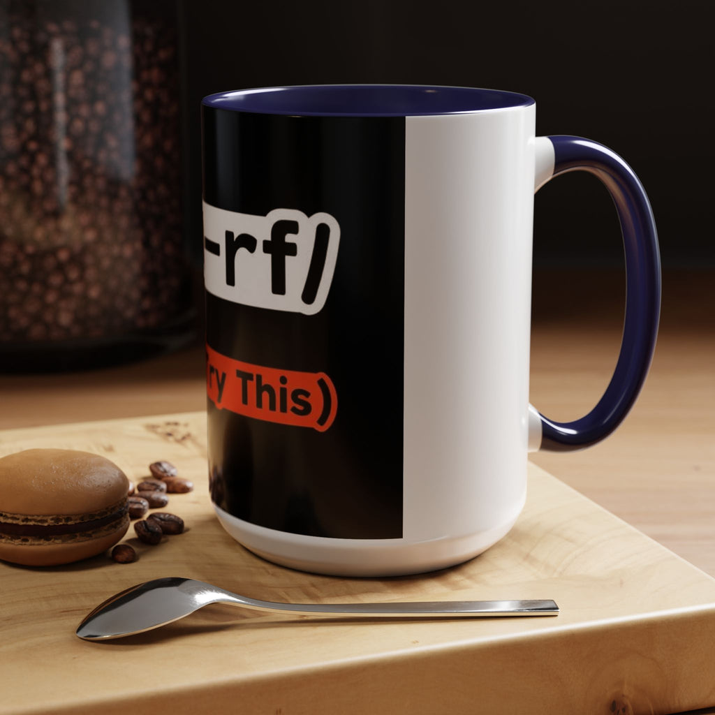 "rm -rf / (Don't Try This)" Funny IT Tech Humor Black Accent Ceramic Coffee Mug