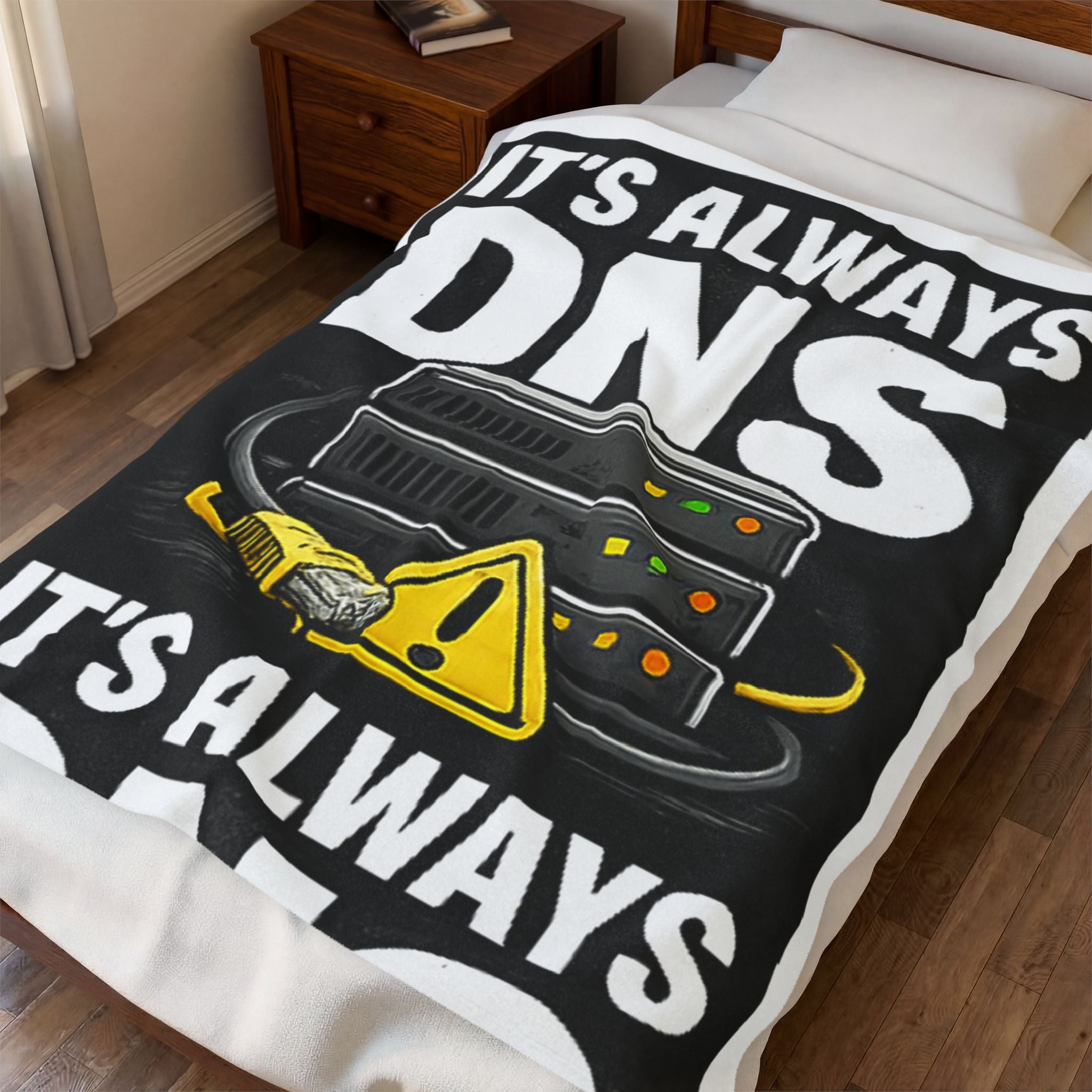 "It's Always DNS" Tech Humor Funny IT Velveteen Plush Blanket