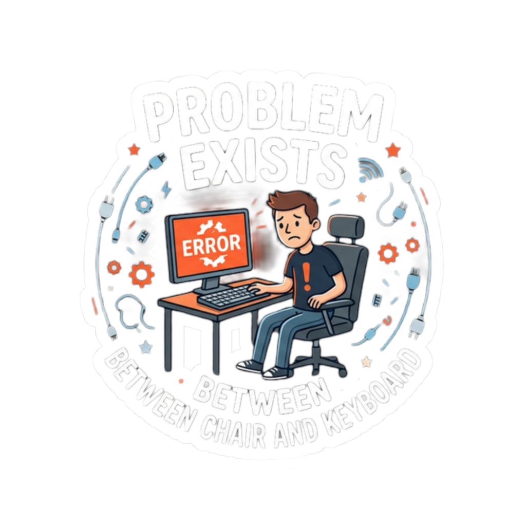 "Problem Exists Between Chair and Keyboard" Tech Humor Funny IT Sticker  Cute Programmer Laptop Decal