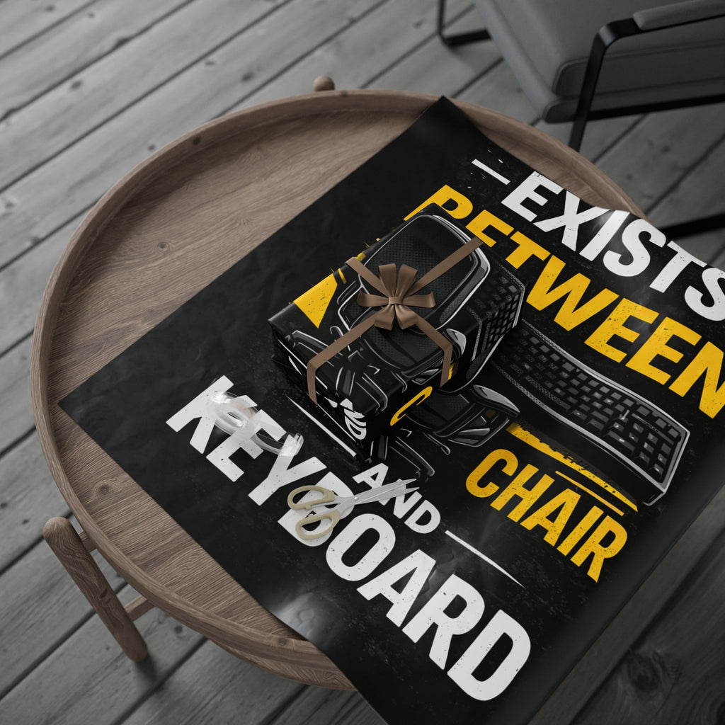 "Problem Exists Between Chair & Keyboard" Funny IT Holiday Gift Wrap Funny Gamer Wrapping Paper