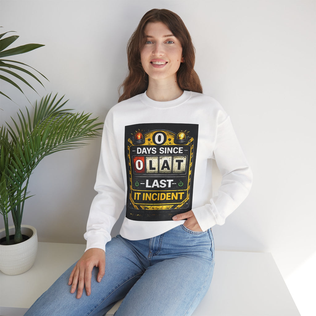 "0 Days Since Last IT Incident" Funny Tech Support Crewneck Sweatshirt