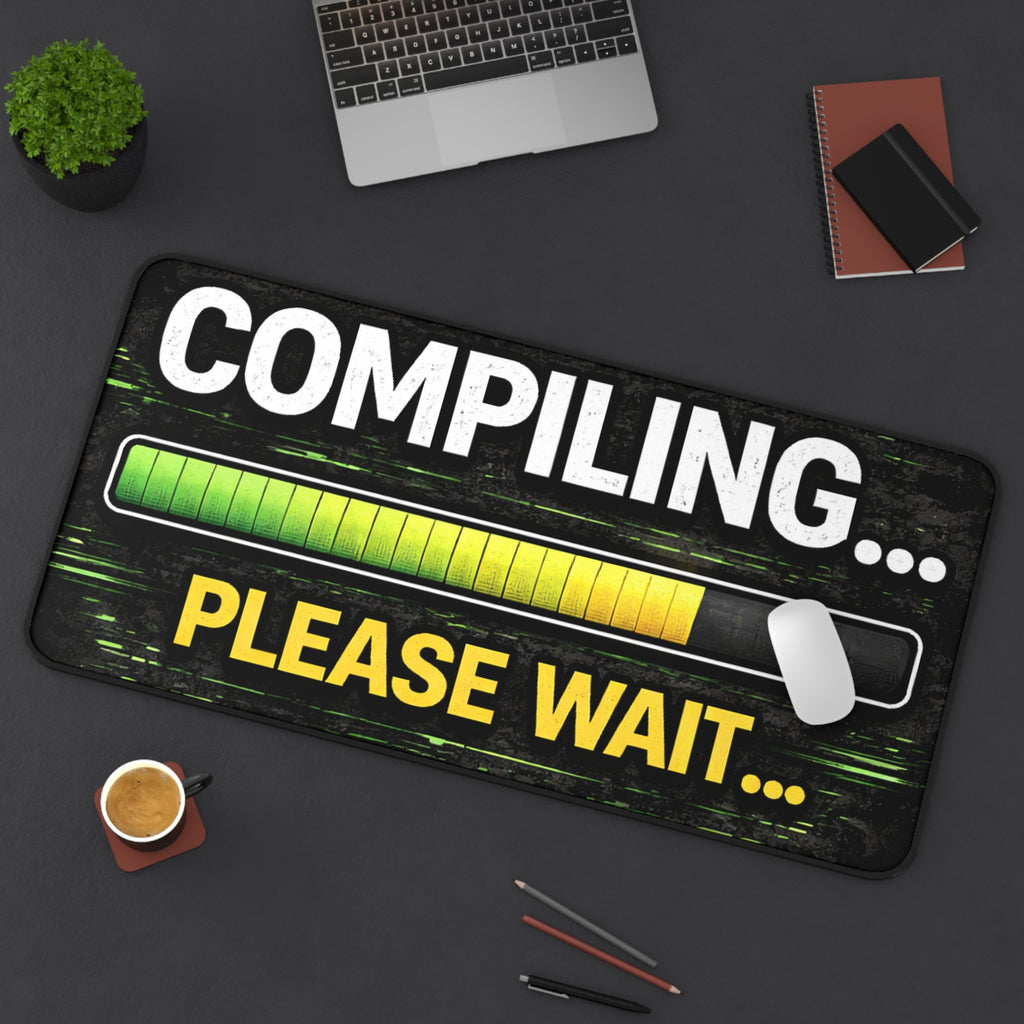 "Compiling... Please Wait" Funny IT Desk Mat Tech Humor Programmer Keyboard Mouse Pad