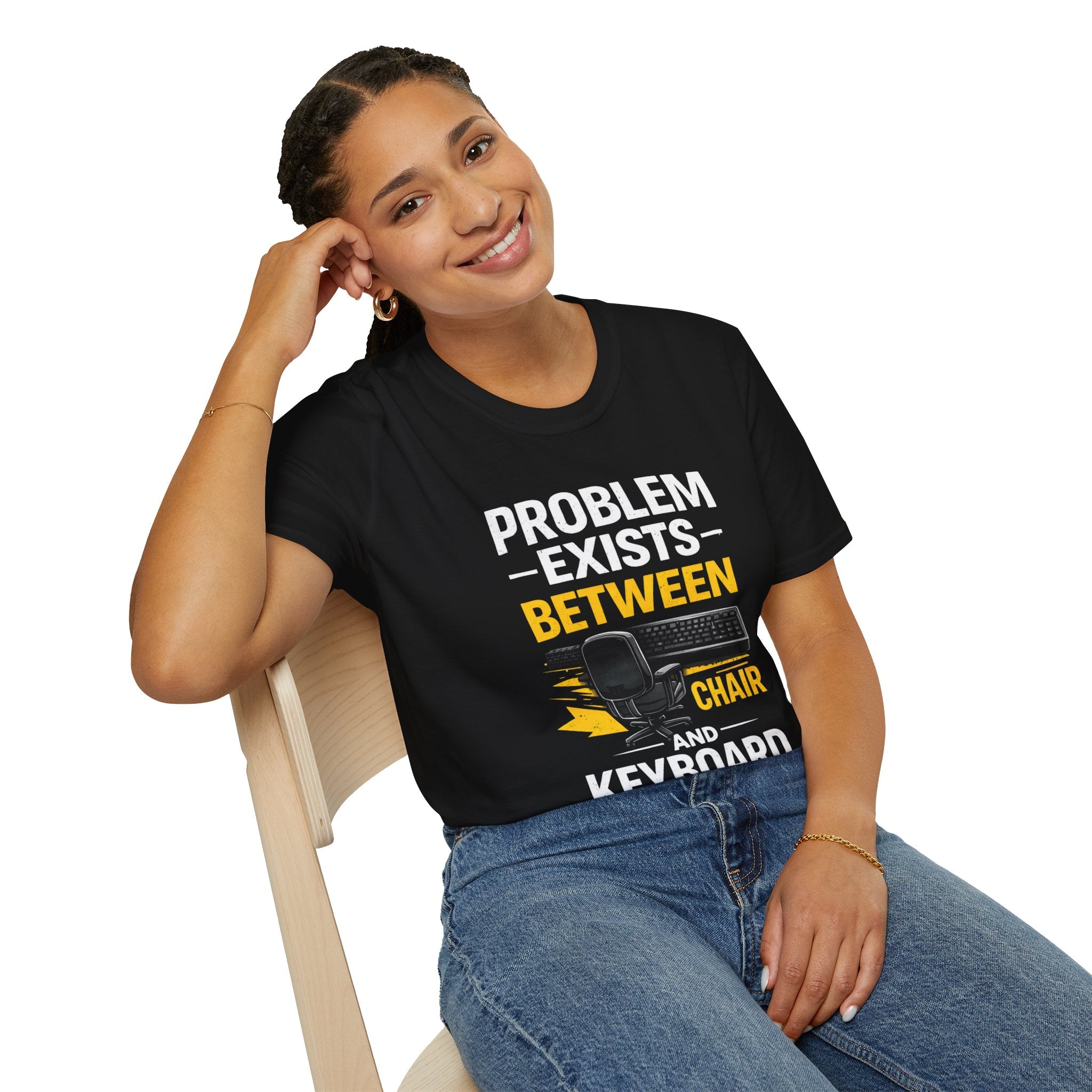"Problem Exists Between Chair and Keyboard" Tech Humor T-Shirt — Funny Gamer/IT Tee