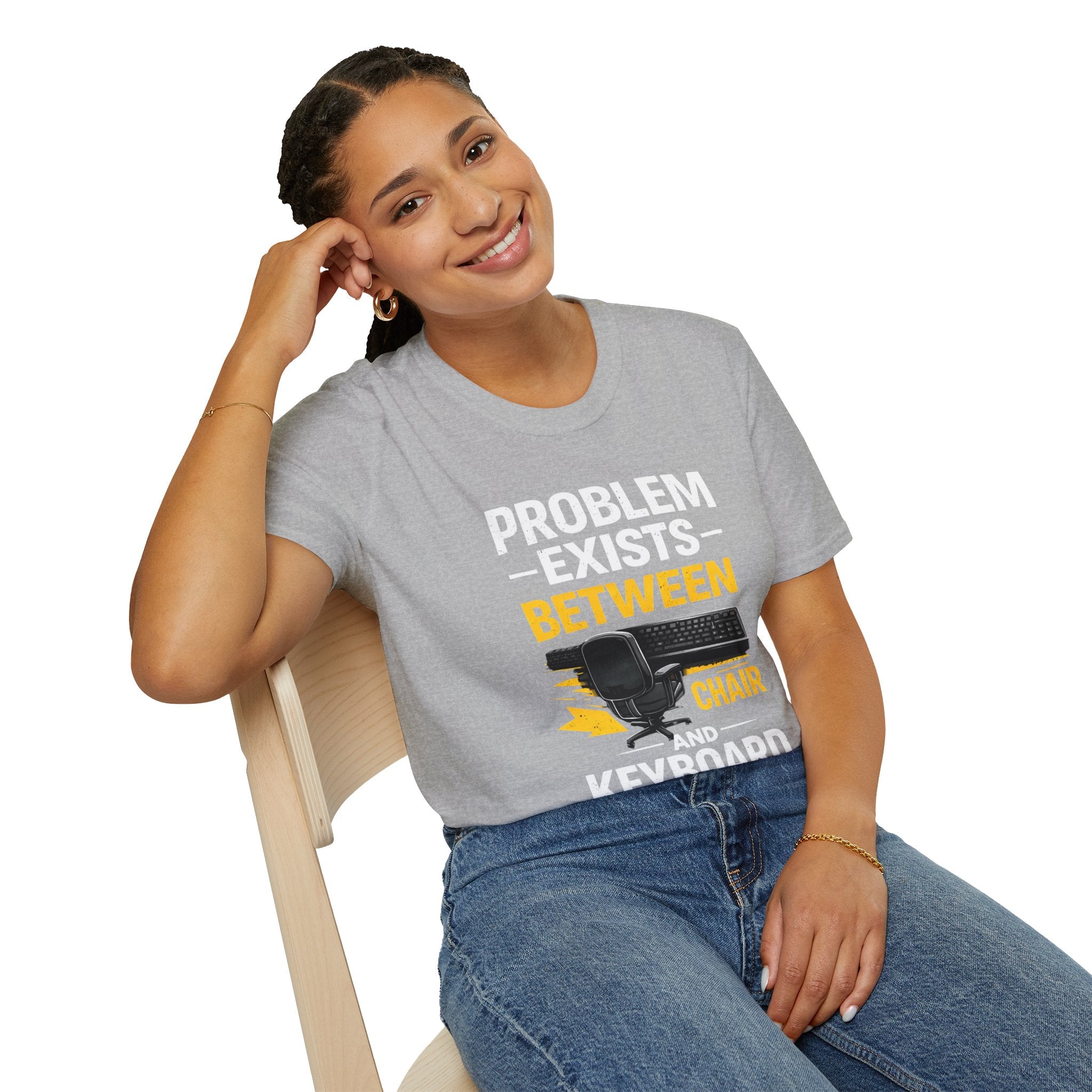"Problem Exists Between Chair and Keyboard" Tech Humor T-Shirt — Funny Gamer/IT Tee