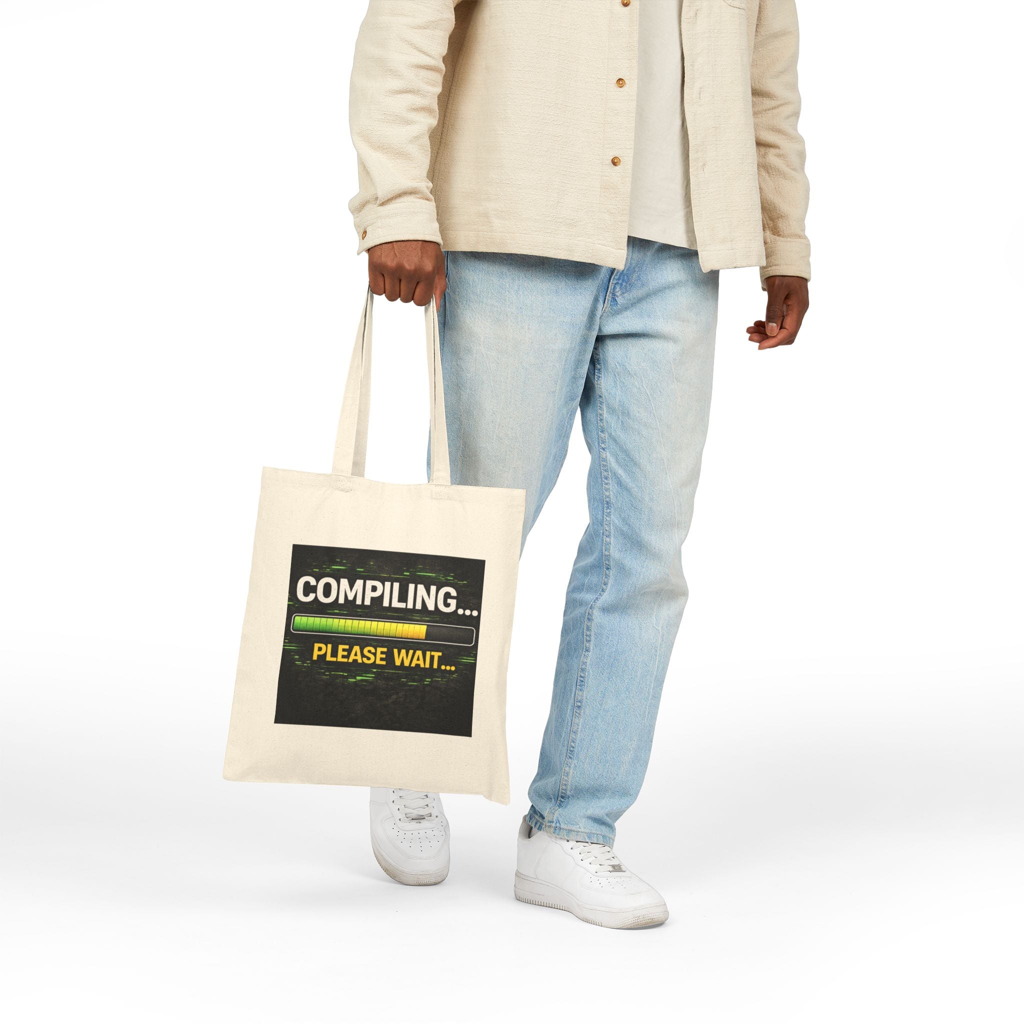 "Compiling... Please Wait" Funny IT Tech Humor Canvas Tote Bag