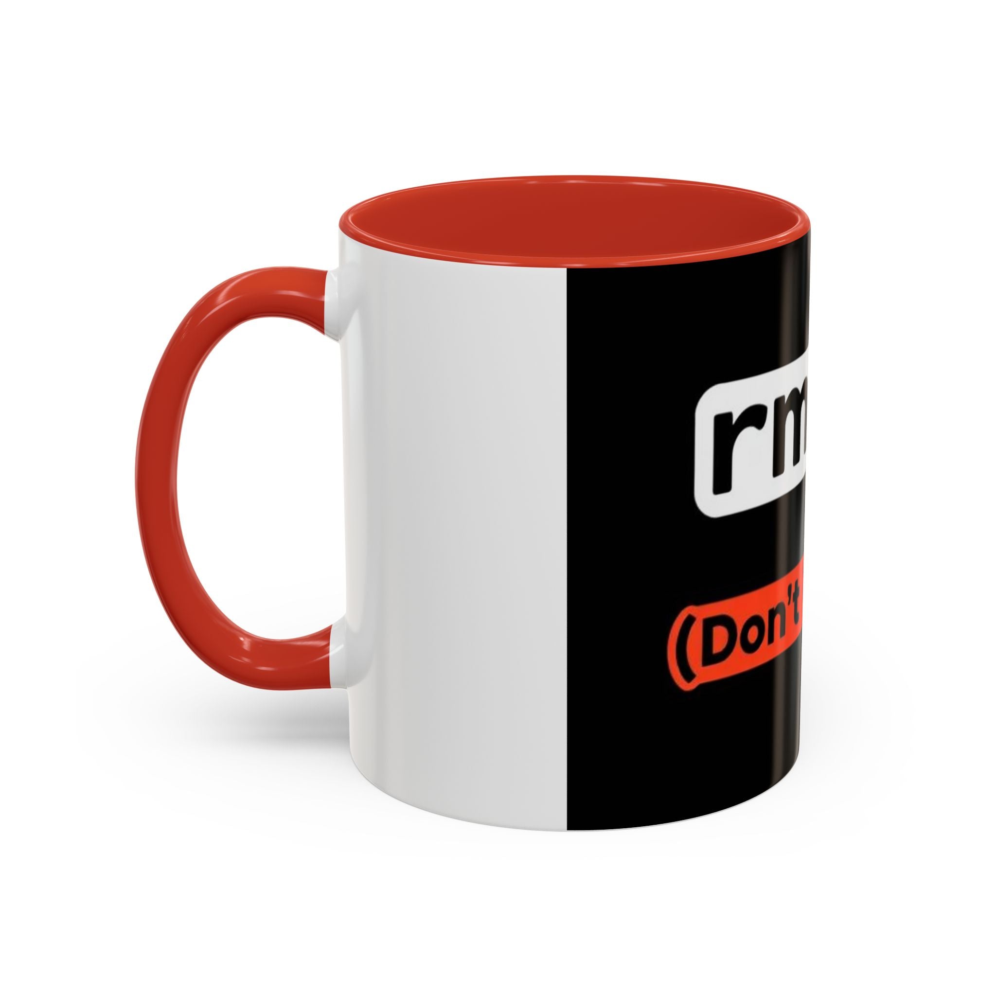 "rm -rf / (Don't Try This)" Funny IT Tech Humor Black Accent Ceramic Coffee Mug
