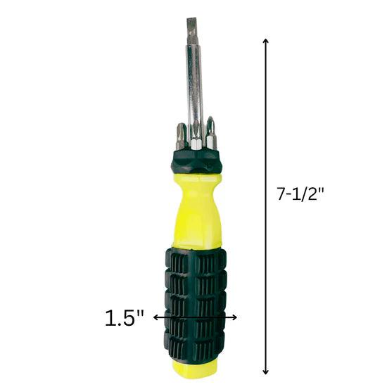 6-in-1 Multi-Bit Screwdriver 8" Storage Handle Phillips Slotted Pozidriv Tool