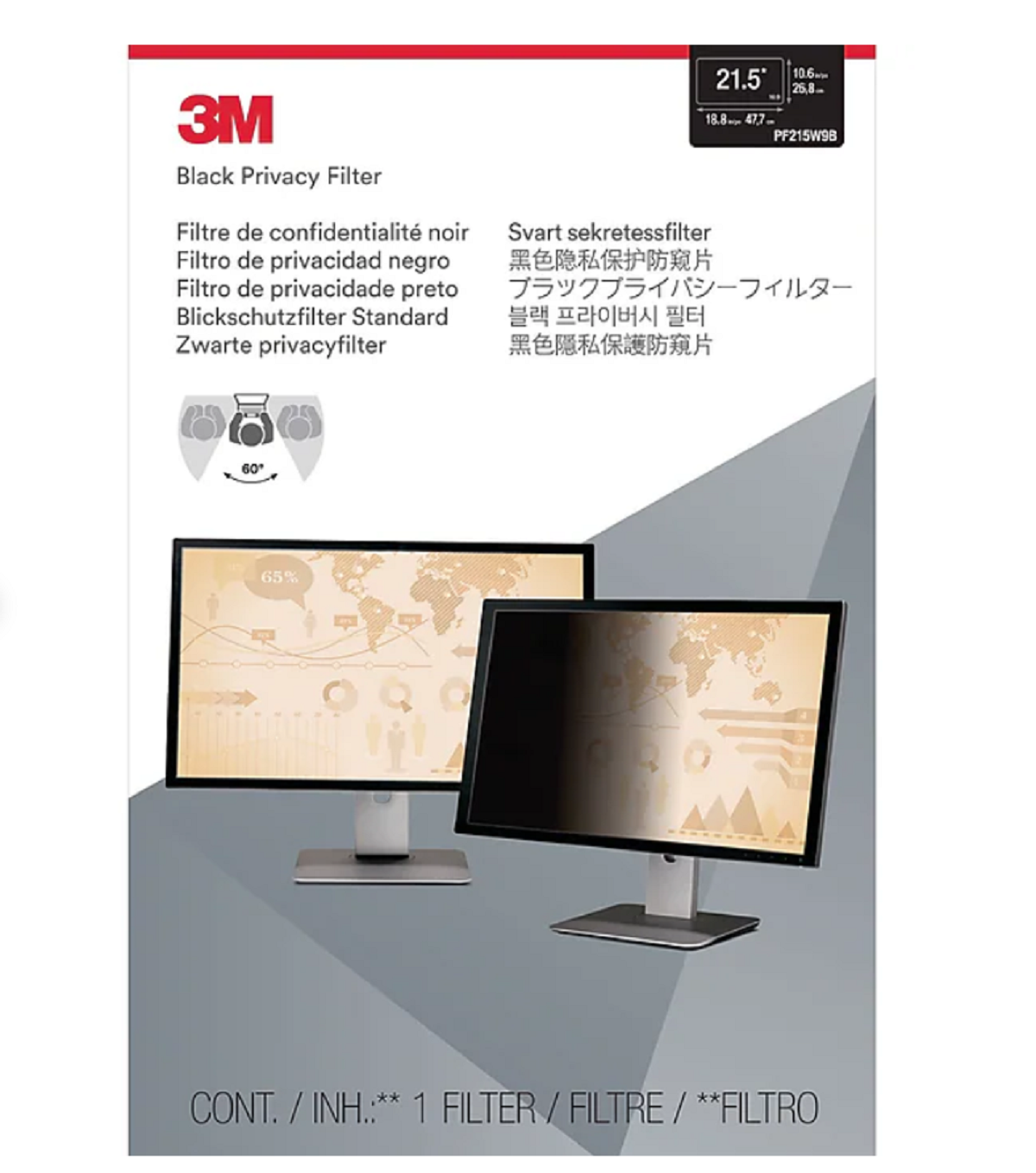 3M Black Privacy Filter for 21.5" Monitor Anti-Glare – PF215W9B