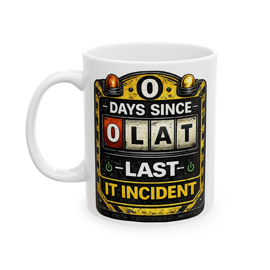 "0 days Since Last IT Incident" IT Humor Ceramic Mug, (11oz, 15oz)
