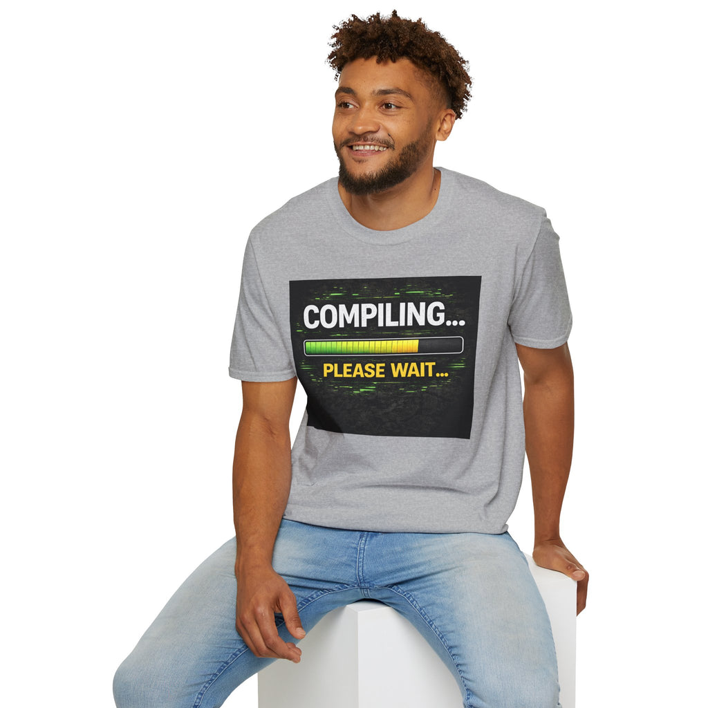 "Compiling... Please Wait" Programmer Loading Graphic Tee Funny IT Tech Humor T-Shirt