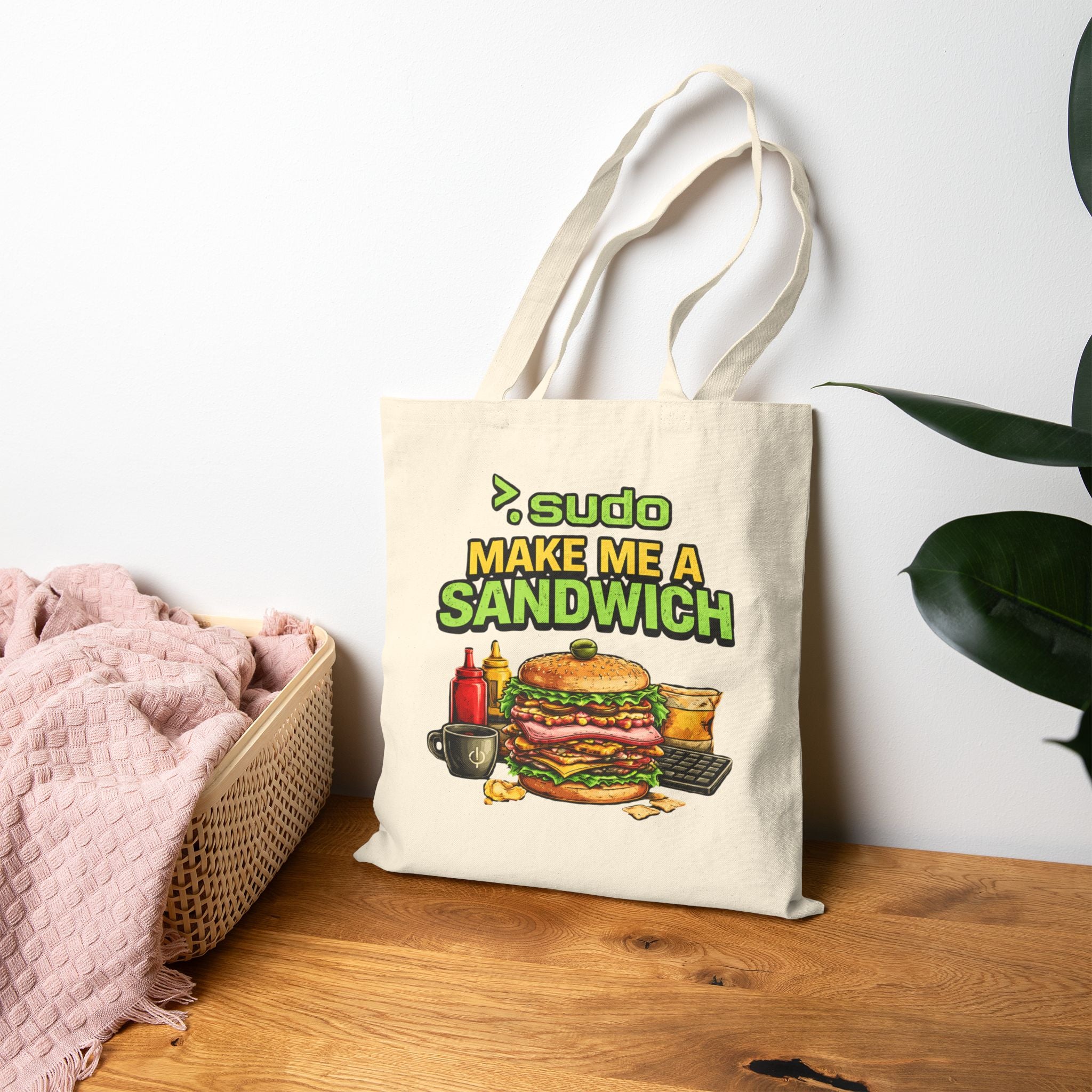 ">.Sudo Make Me A Sandwich" Funny IT Tech Humor Cotton Canvas Tote Bag