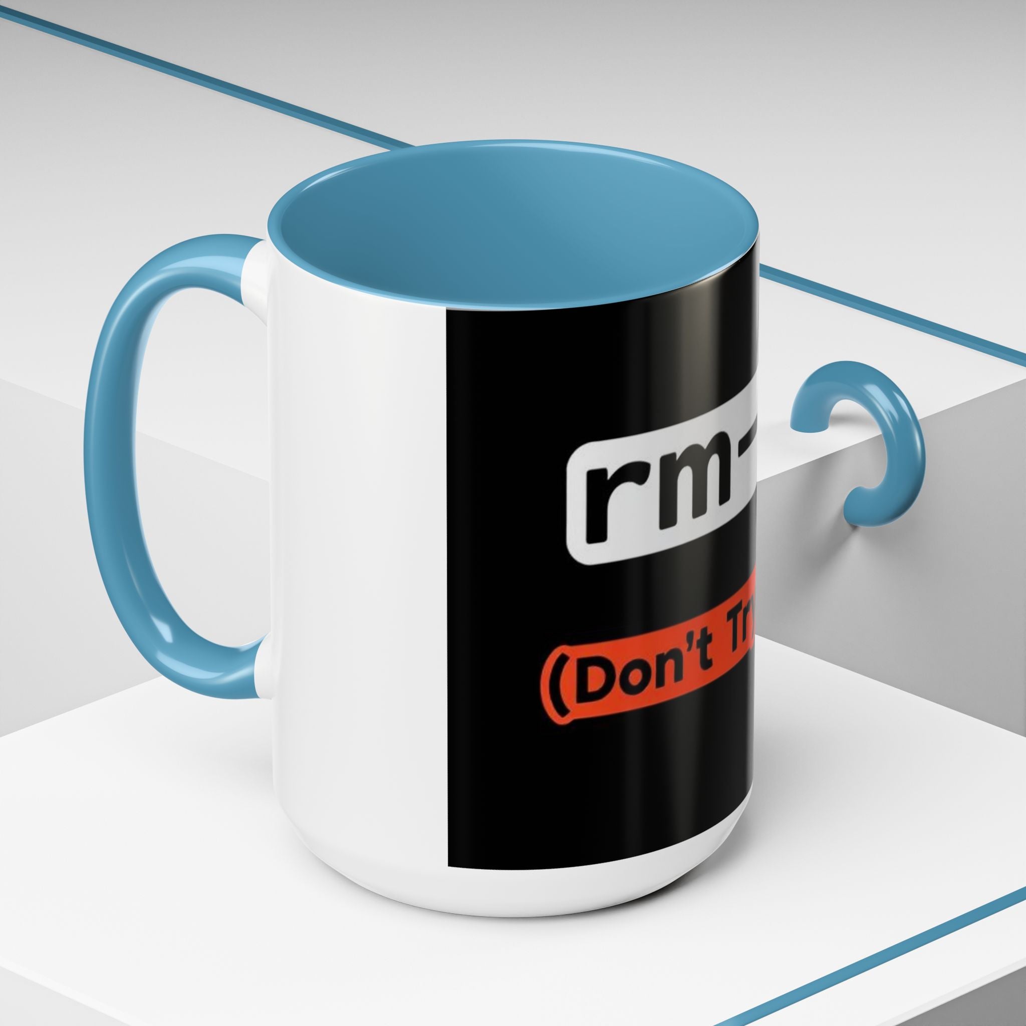 "rm -rf / (Don't Try This)" Funny IT Tech Humor Black Accent Ceramic Coffee Mug