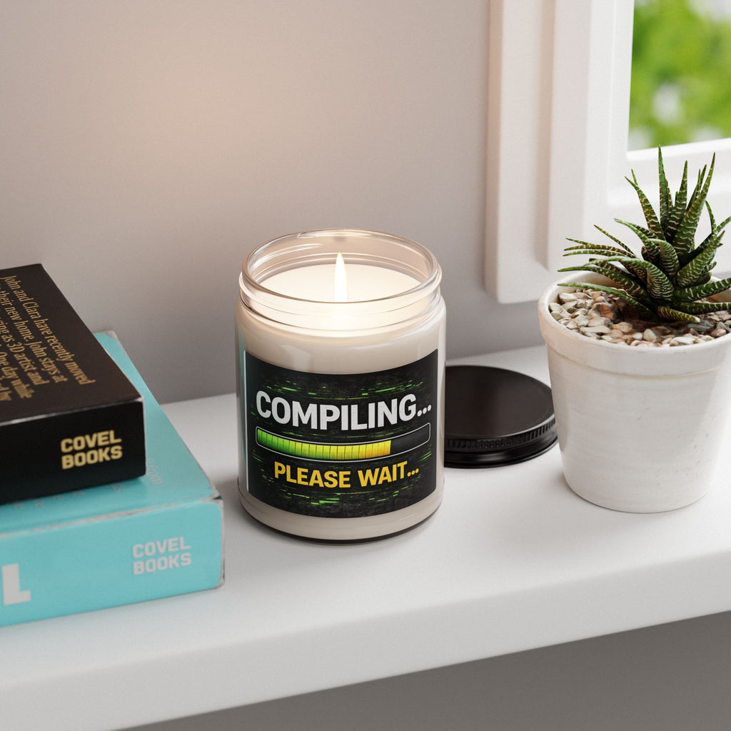 "Compiling... Please Wait" — Funny IT Gift, 9oz Scented Jar Soy Candle