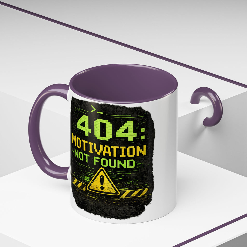 "Error 404 Motivation Not Found" IT Humor Accent Coffee Mug (11, 15oz)