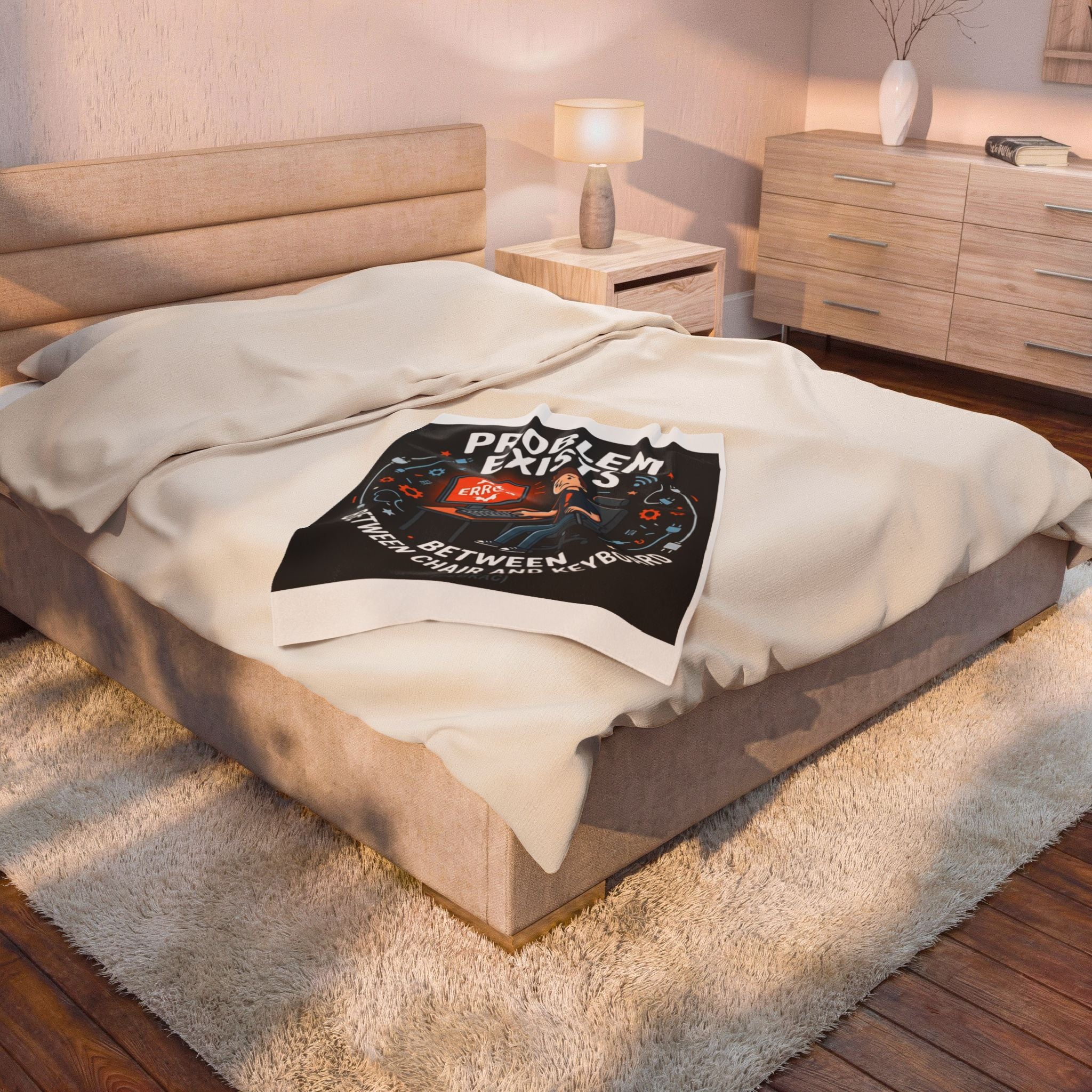 "Problem Exists Between Chair & Keyboard" Tech Humor Funny IT Velveteen Plush Blanket