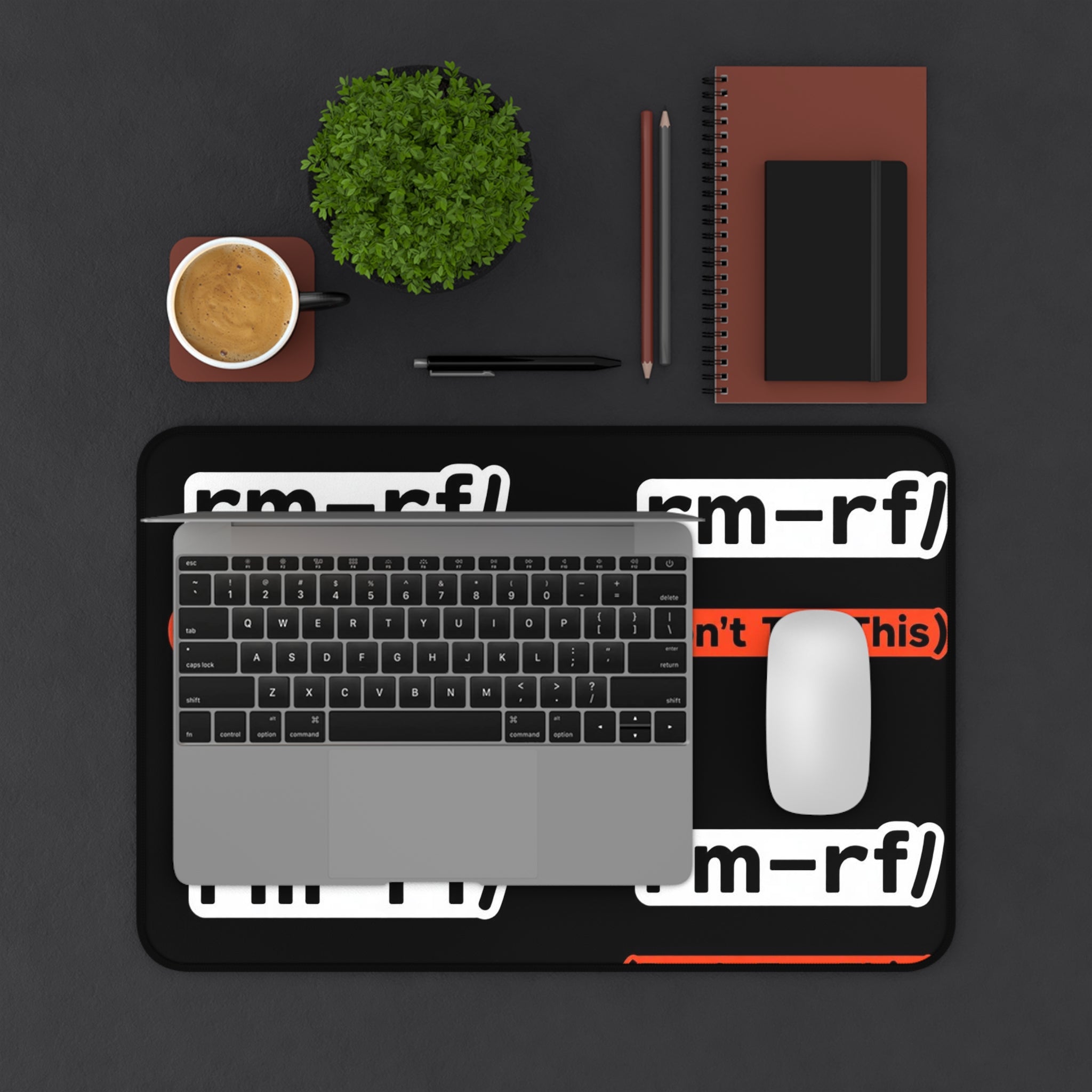 "rm -rf/ (Don't Try This)" Tech Humor Desk Mat — Funny IT Programmer Gaming Mouse Pad