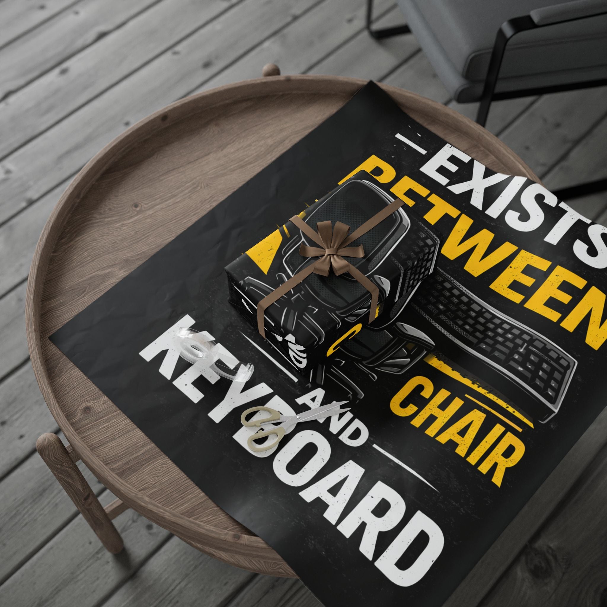 "Problem Exists Between Chair & Keyboard" Funny IT Holiday Gift Wrap Funny Gamer Wrapping Paper