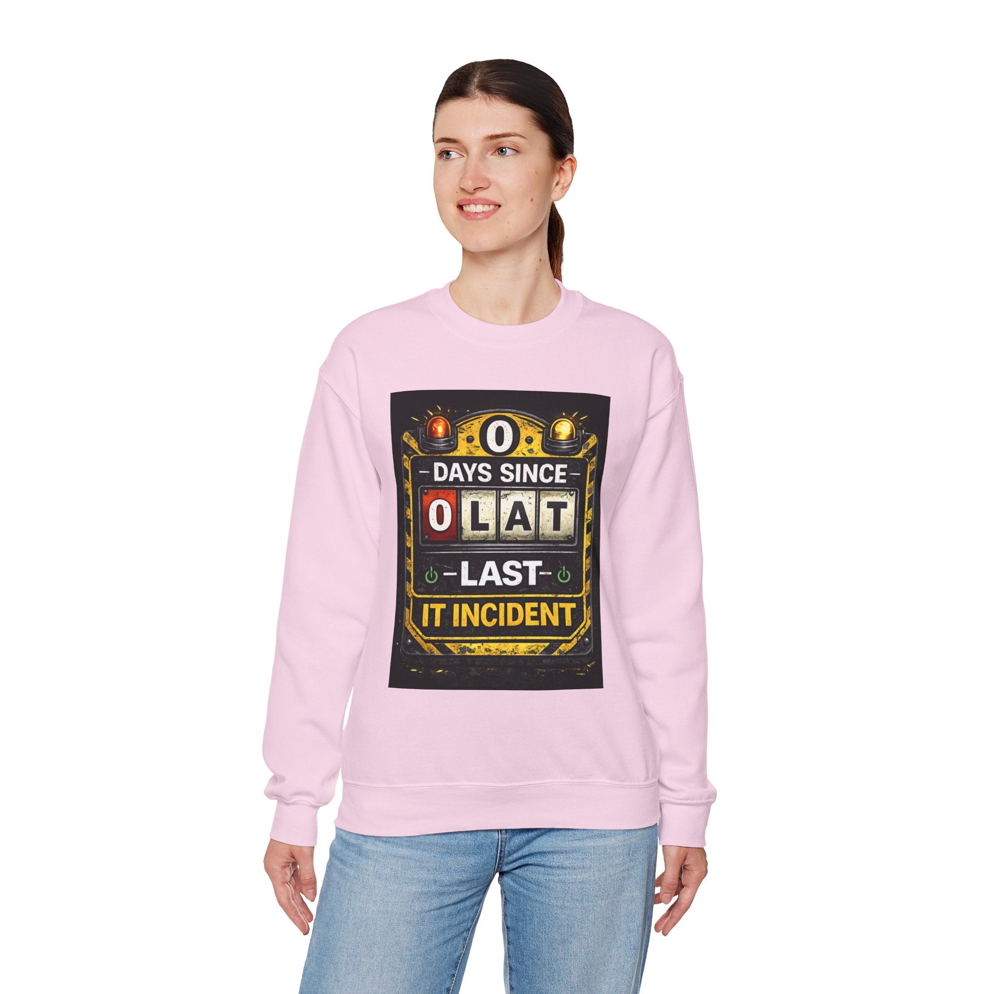 "0 Days Since Last IT Incident" Funny Tech Support Crewneck Sweatshirt