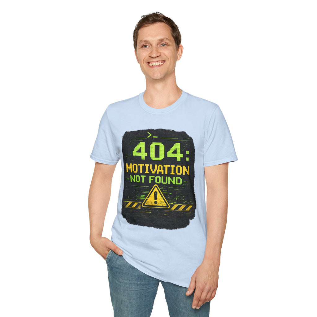 "404: Motivation Not Found" Funny IT Graphic Tee- Tech Humor T-Shirt